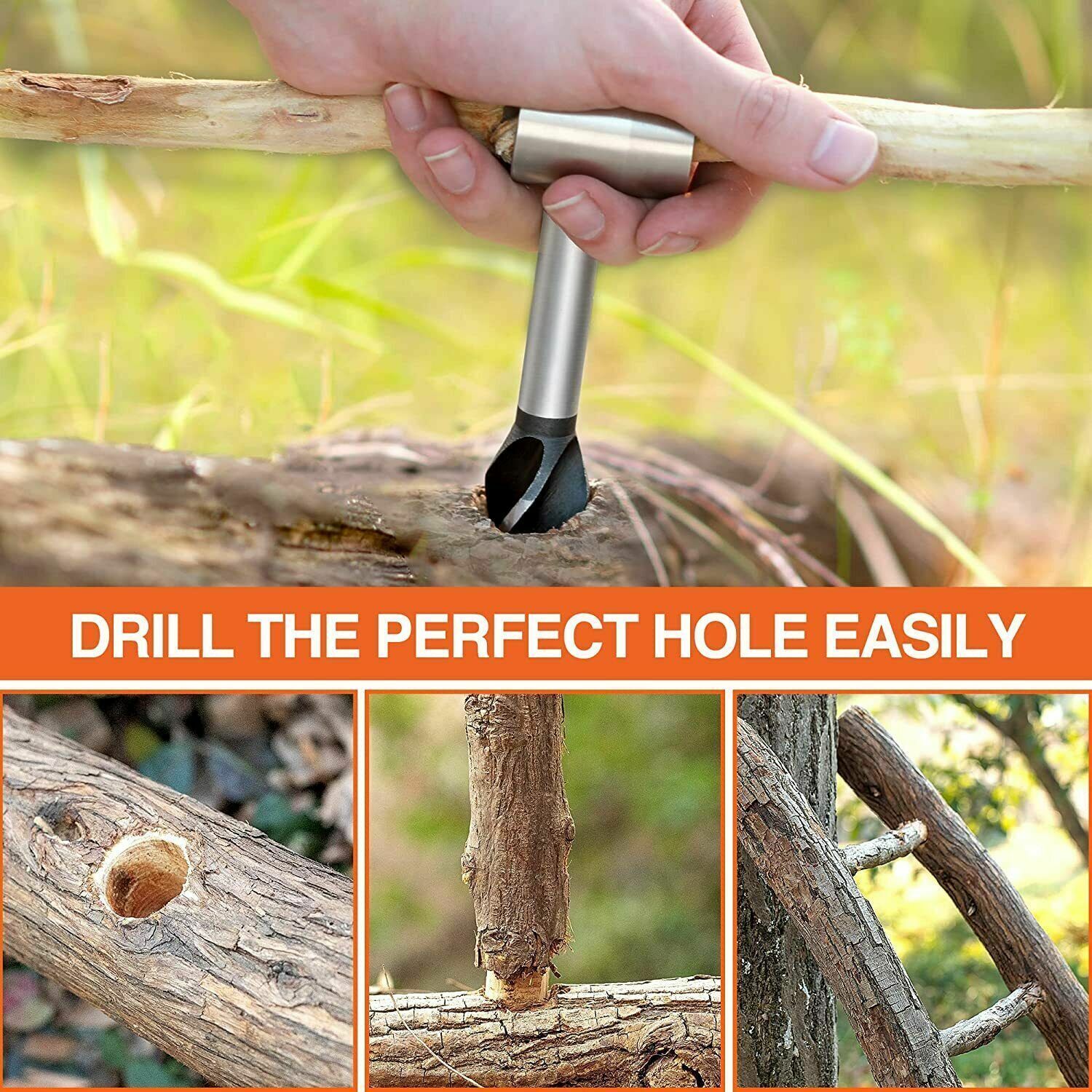 2pc Survival Settlers Tool Outdoor Bushcraft Hand Auger Wrench Woodworking Drill