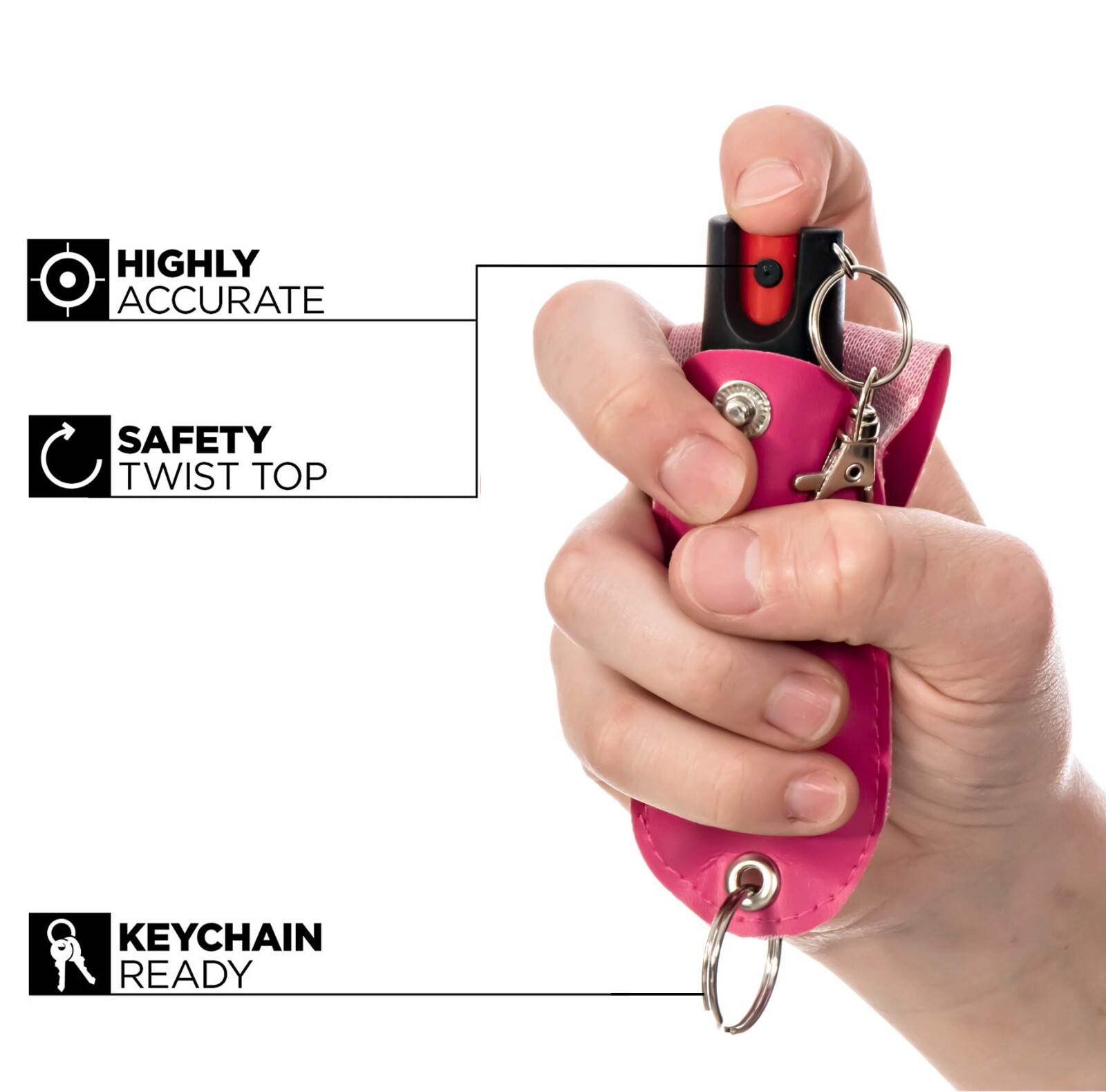 BURN Pepper Spray Keychain 1/2oz Self Defense in Pink Holster