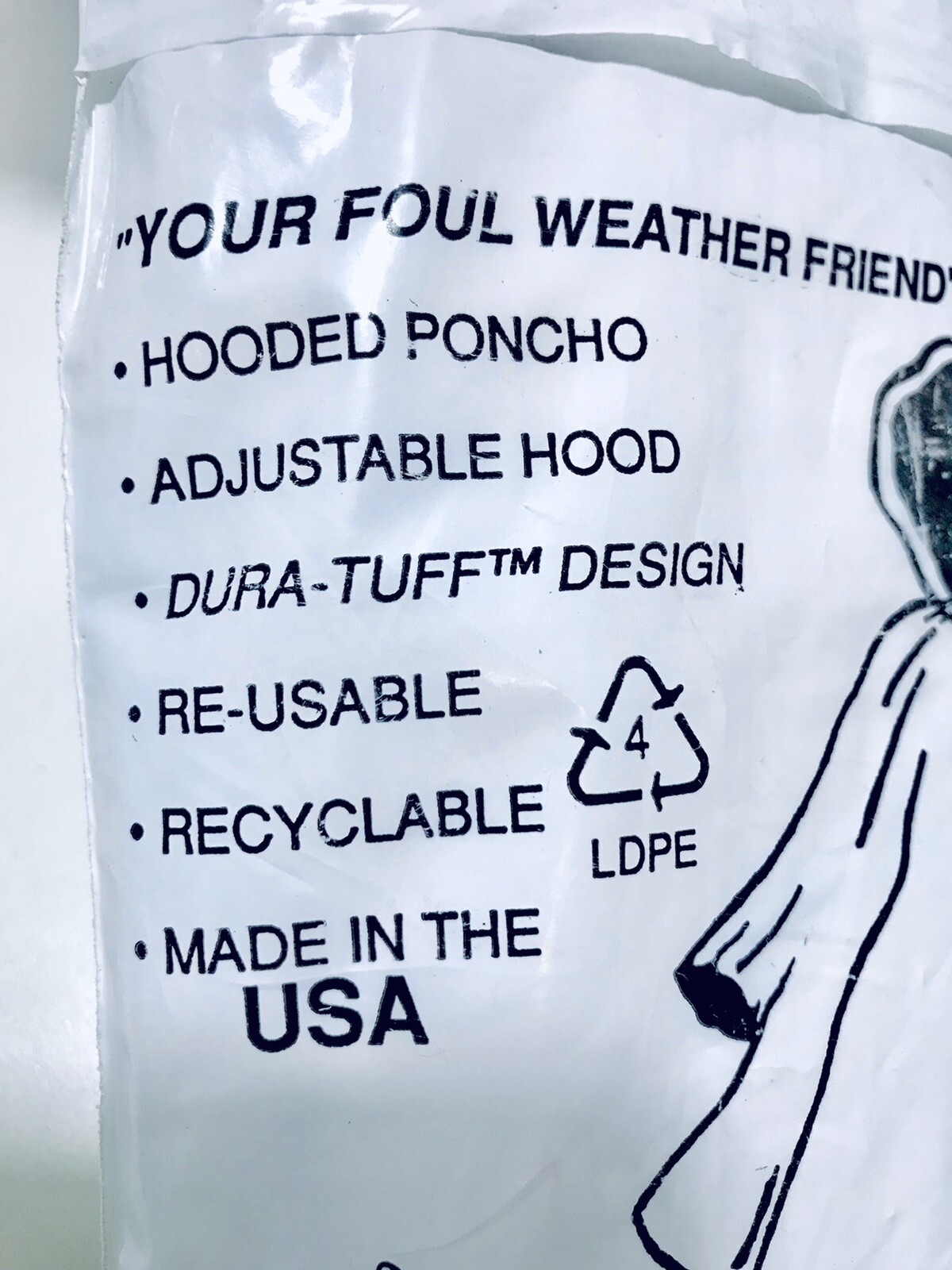 Mad Dasher Vintage Adult White Adjustable Hood Rain Poncho Dura Tuff Golf Bag
