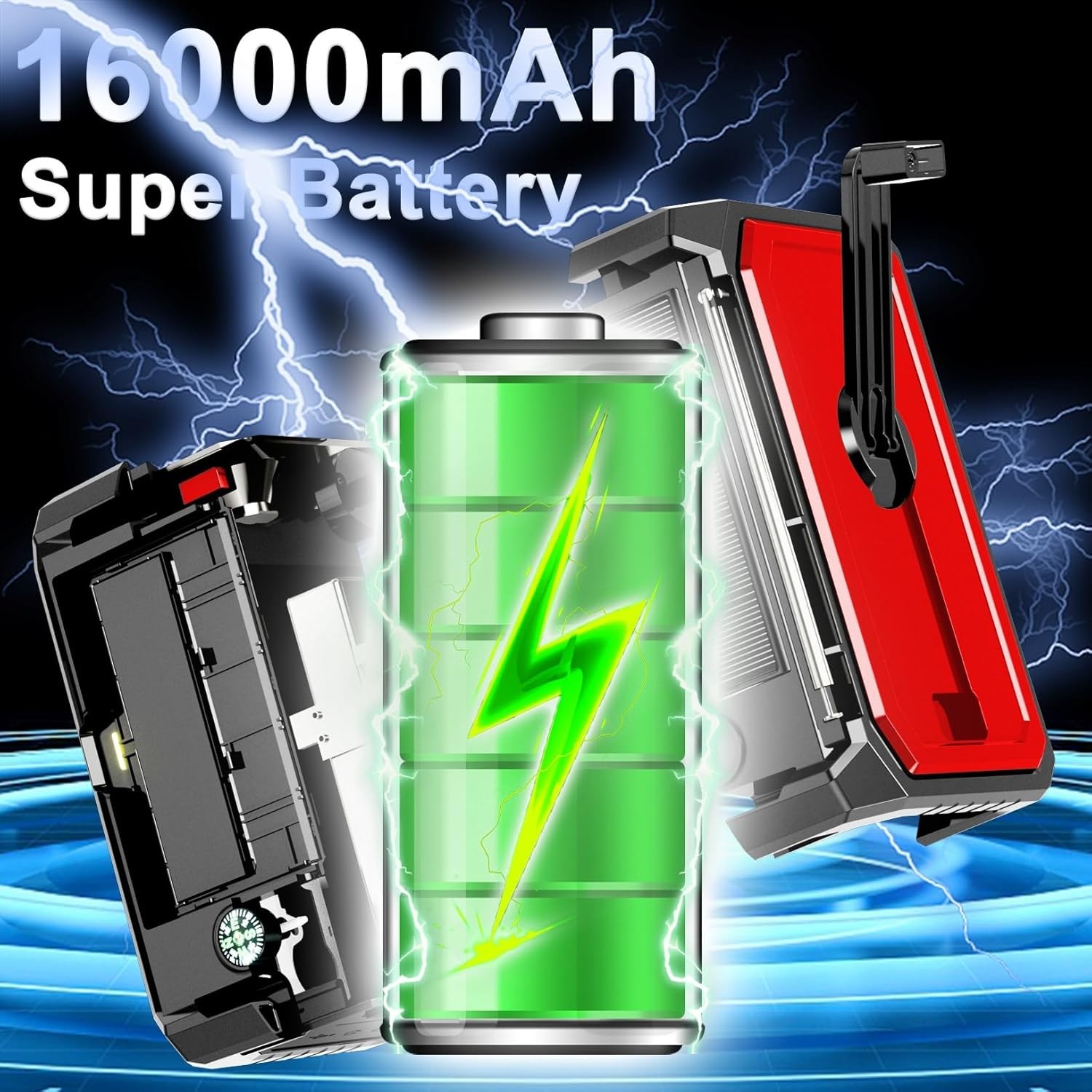 Solar Emergency Crank Radio with 16000mAh Power Bank – NOAA Weather Red