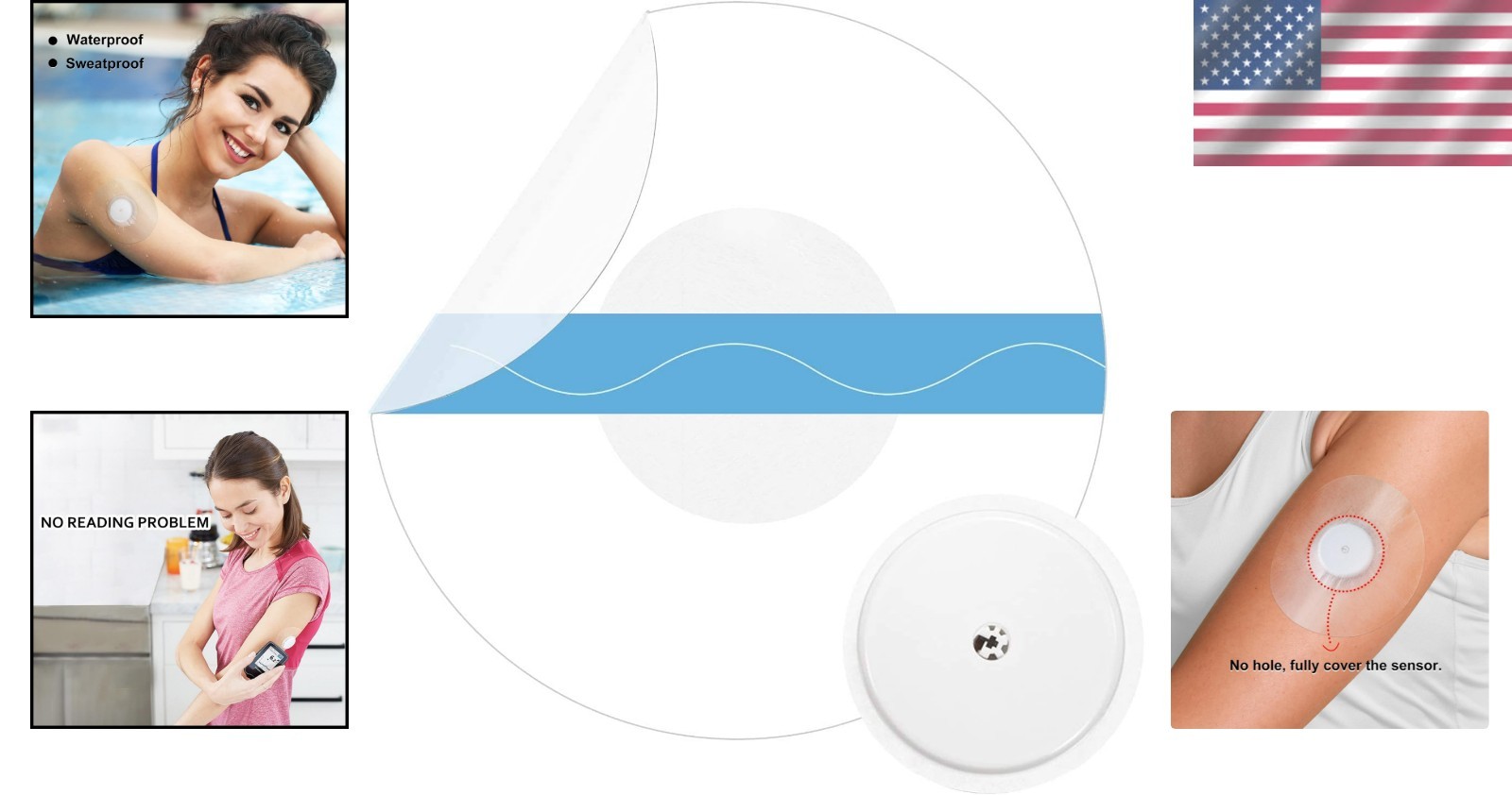 Long-Lasting 55 Clear CGM Sensor Patches – No Glue in Center, 14 Days Use