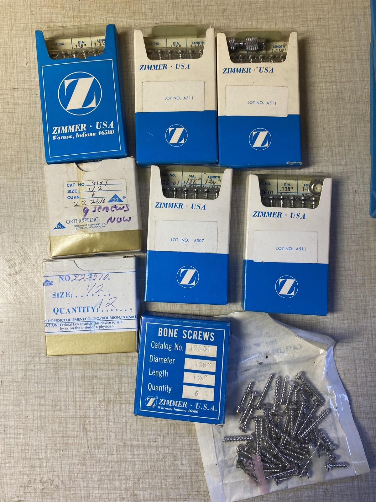 Large Lot ZIMMER Stainless Steel Bone Screw Tapered Plate Pin Nail