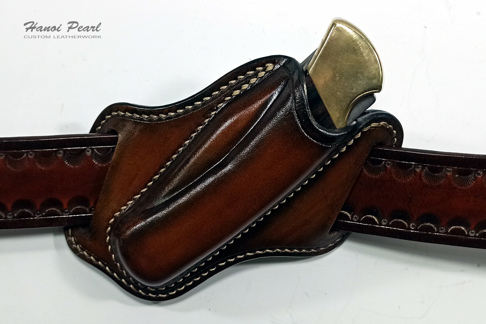 Custom 45 Degree Canted Leather Sheath for Buck 110 Folding Hunter