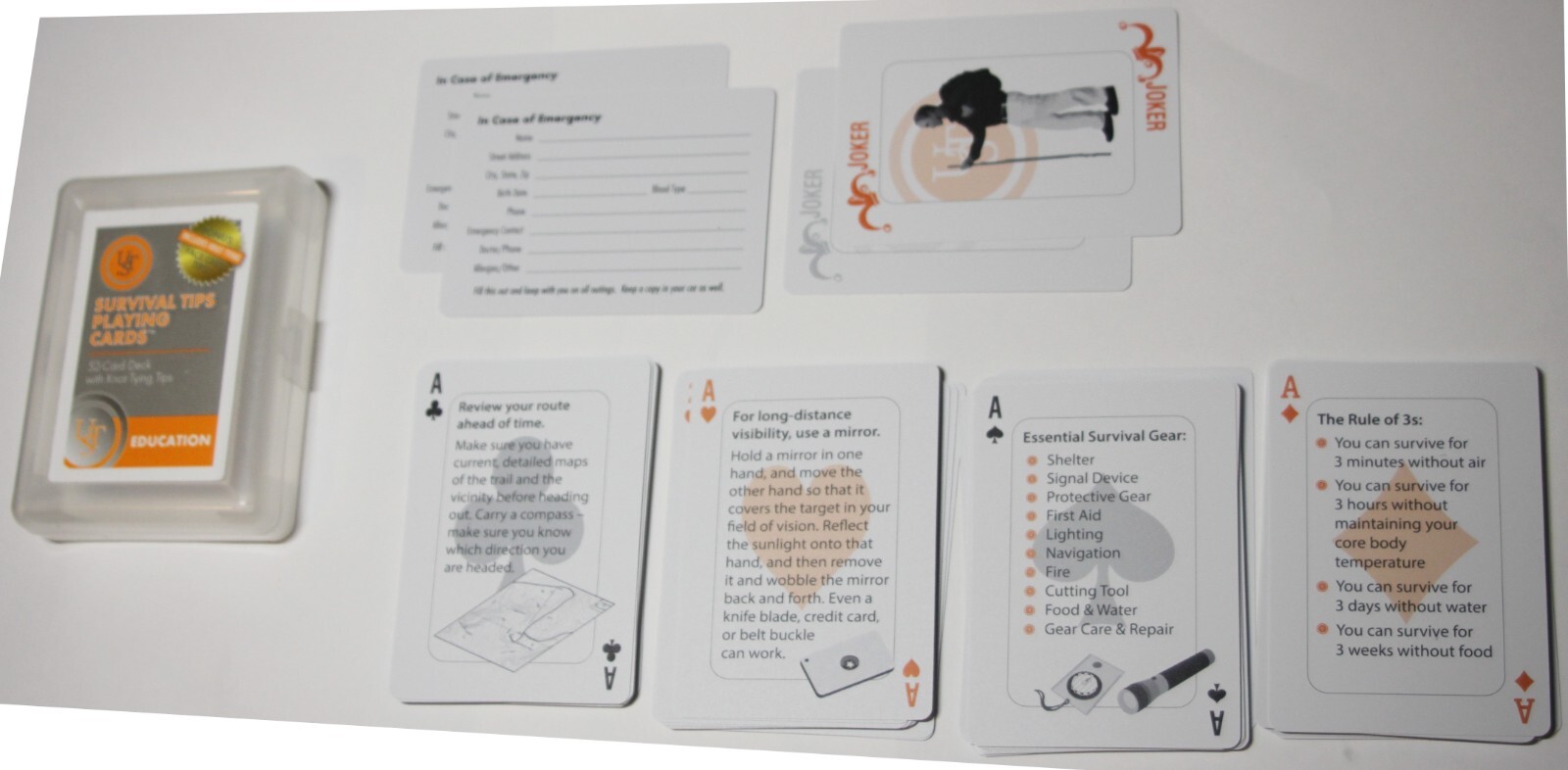 UST Ultimate Survival Tips Water-Resistant Plastic Playing Cards with Knot Tips