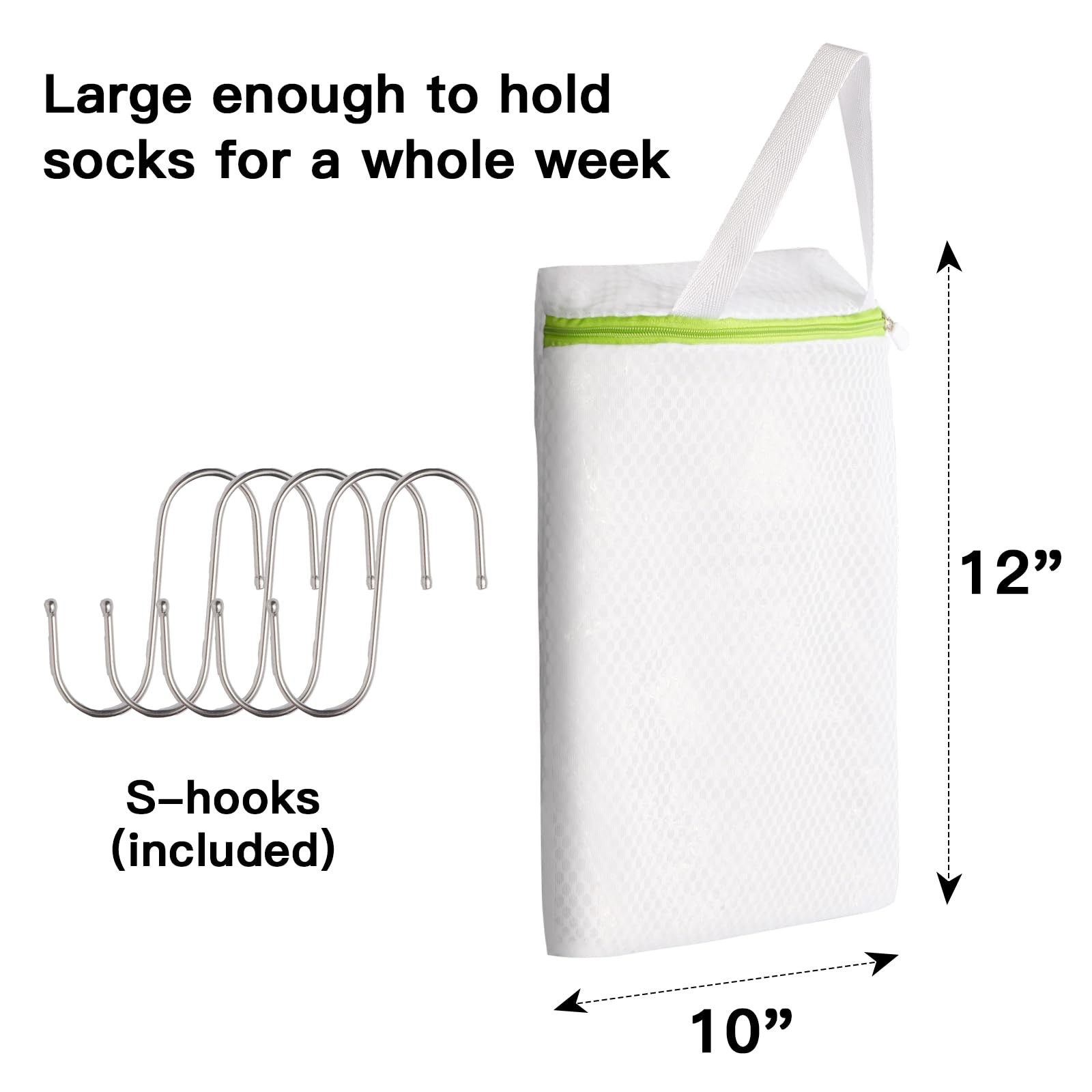 Ouvlaiz 5-Pack Sock Laundry Bags with Metal Hooks, 10×12inch 5-Pack, 5-Color