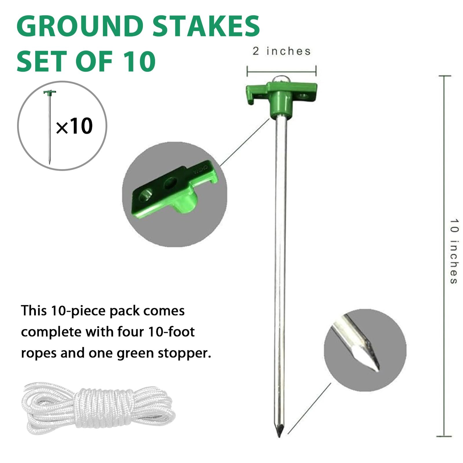 Eurmax USA Galvanized Non-Rust Camping Family Tent Pop Up Stakes Green