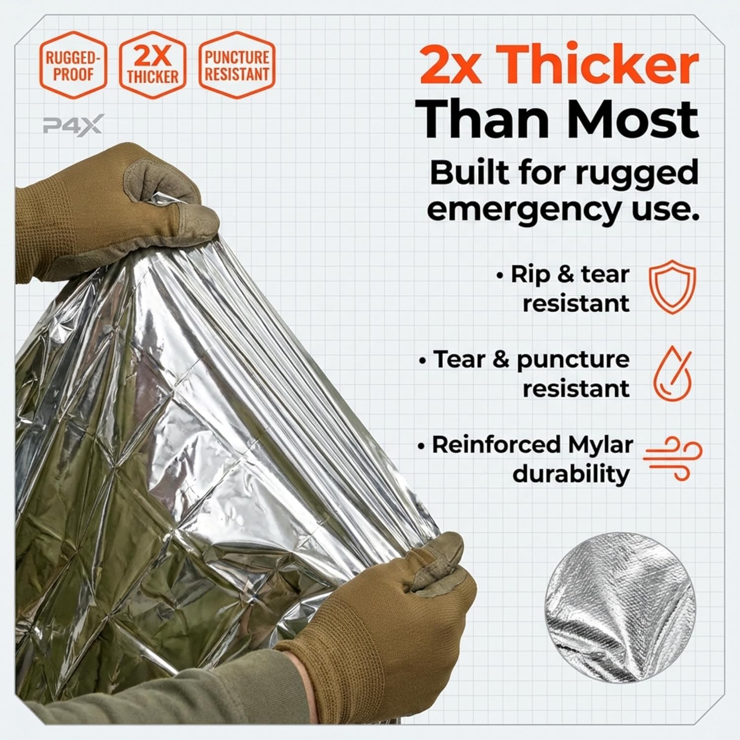 PREPARED4X Mylar Blankets 8-Pack Waterproof Rip-Resistant Emergency Outdoor