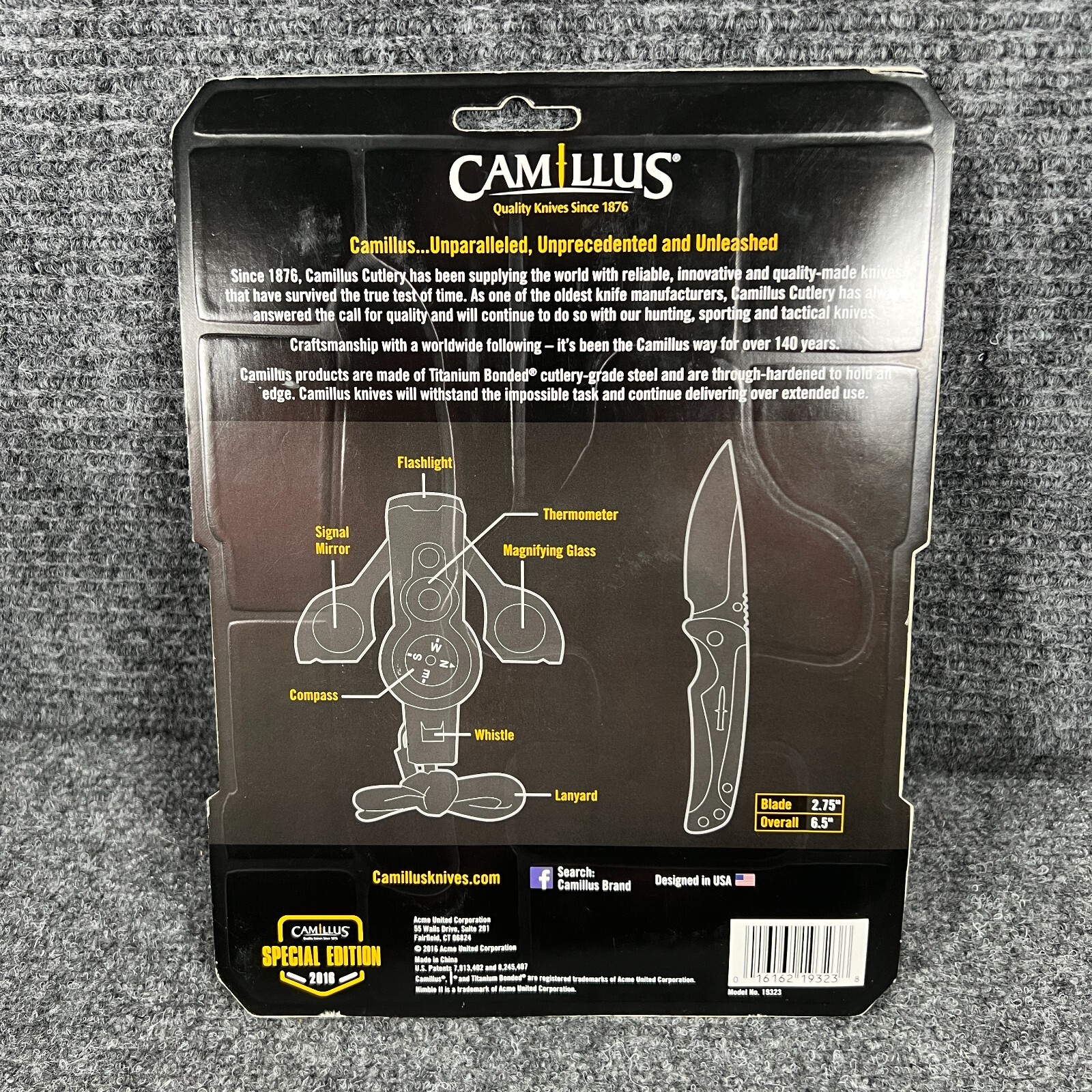 Camillus Nimble II Survival Kit Knife, Compass, Mirror, Thermometer New