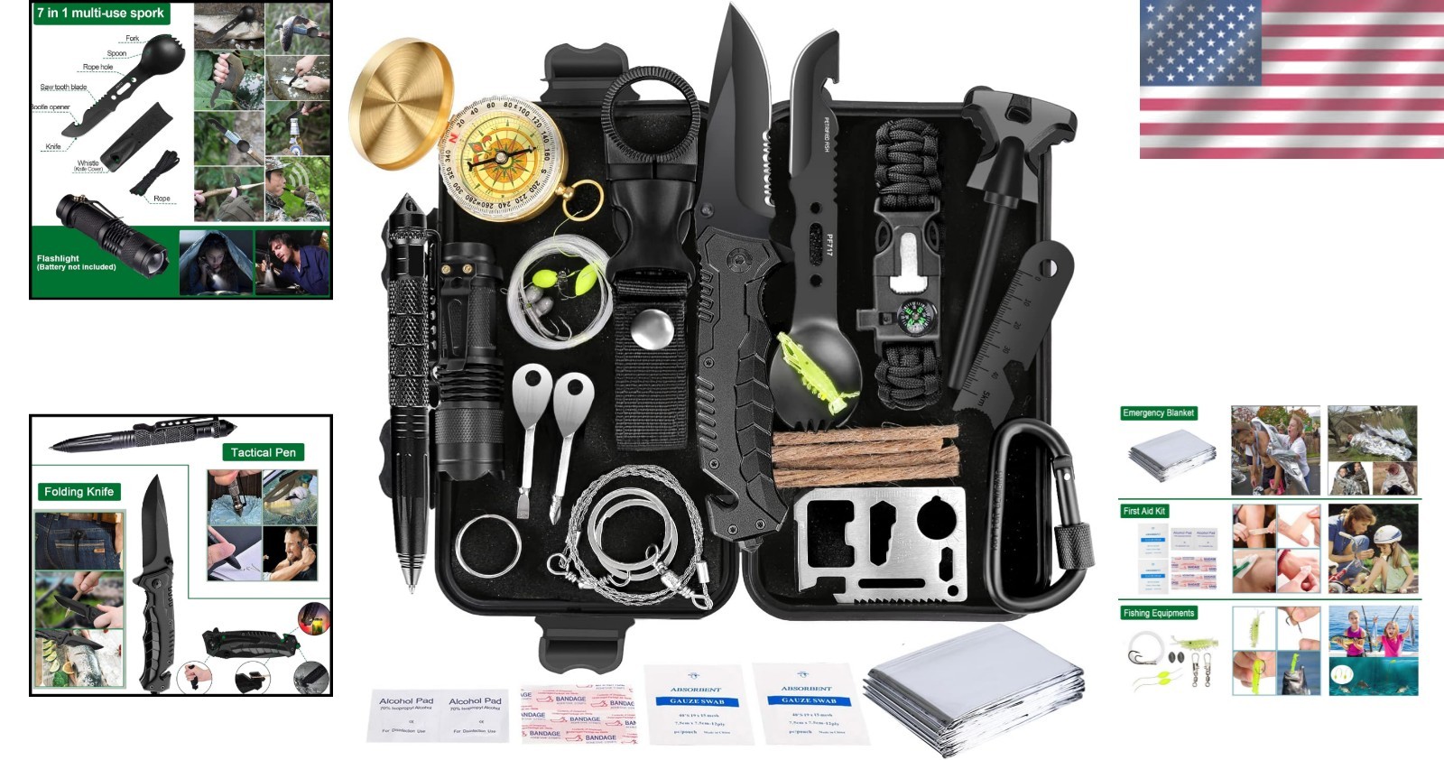 Compact 35 in 1 Survival Kit: Essential Tools for Camping & Hiking Adventures