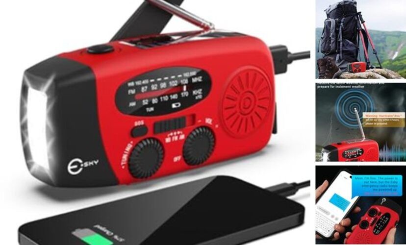 Emergency Hand Crank Radio 7400mWh with 3 LED Flashlight, AM/FM/NOAA Red
