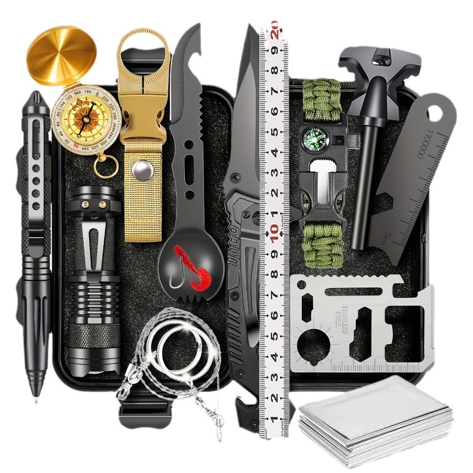 14Pcs Multi-Function Outdoor Wilderness Survival Gear Kit