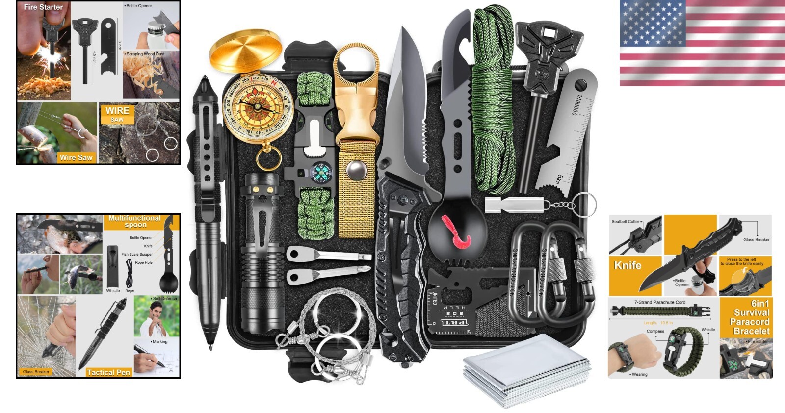Premium 19-in-1 Survival Kit for Men – Stainless Steel Gear and Waterproof Box
