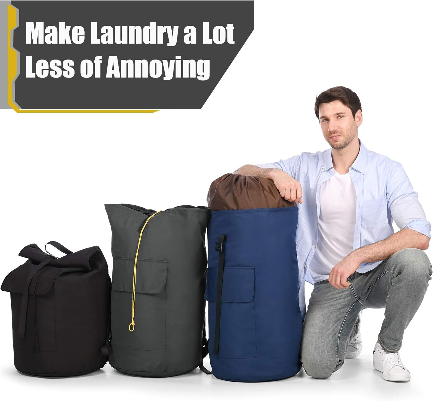 Backpack Laundry Bag, 115L Heavy Duty 15″ x 40″, Black Bag