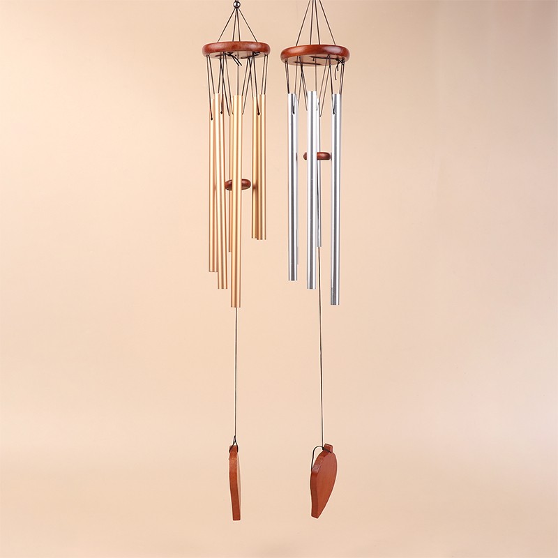 1Pc 6 Tubes Aluminum Pipe Wind Chimes With Hook And Wooden Leaf Hanging Tag