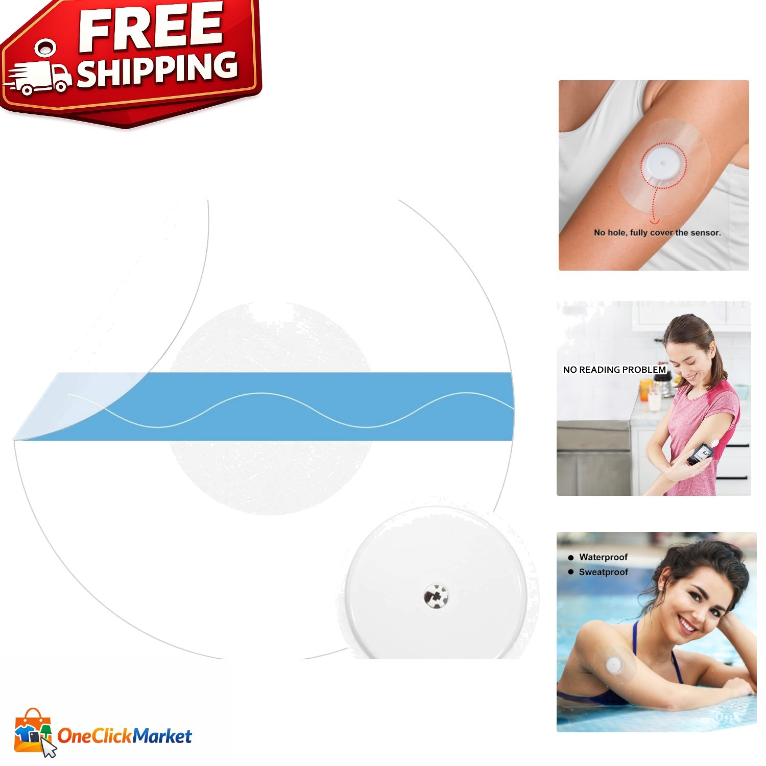 Long-Lasting 55 Clear CGM Sensor Patches – No Glue in Center, 14 Days Use