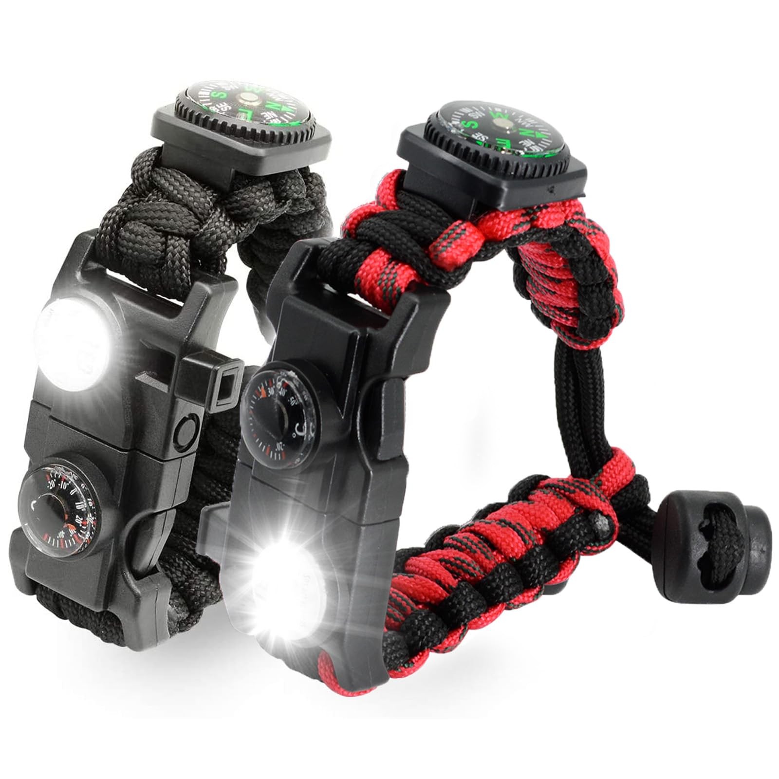 NVioAsport 20-in-1 Paracord Bracelet: SOS LED, Fire Starter, Compass, Whistle