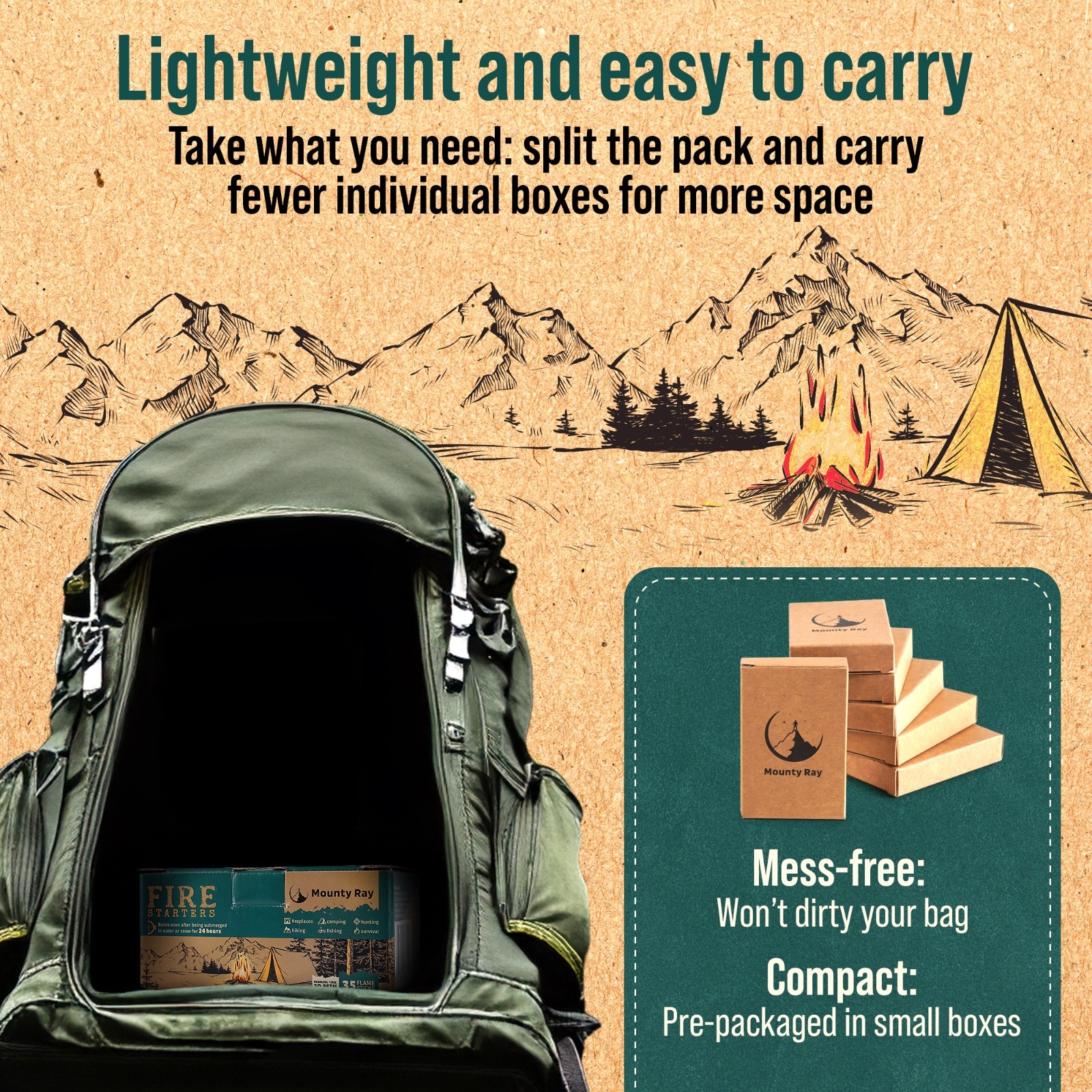 Portable Campfire 35 pcs up to 10 Min Burn Each Emergency Fire Starters