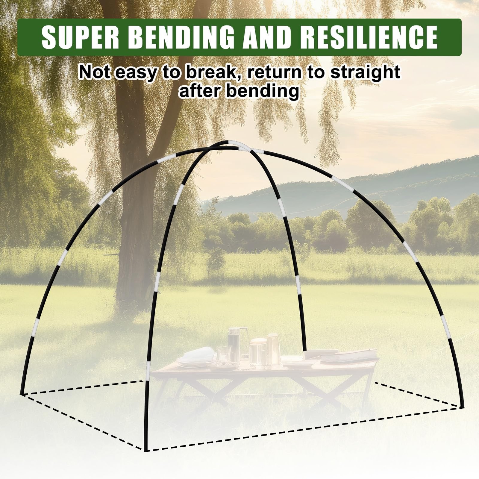 Yaocom 13.25ft 8.5mm Fiberglass Tent Poles Replacement 13.25ft, silver, black