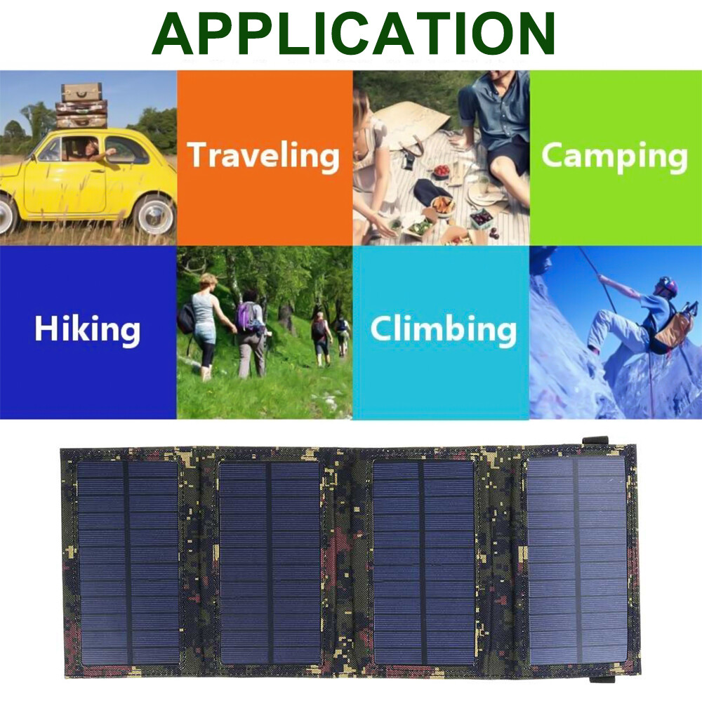 Folding 80W USB Solar Panel Power Bank Outdoor Camping Hiking Phone Charger US