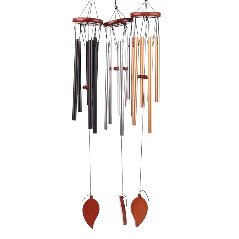 1Pc 6 Tubes Aluminum Pipe Wind Chimes With Hook And Wooden Leaf Hanging Tag