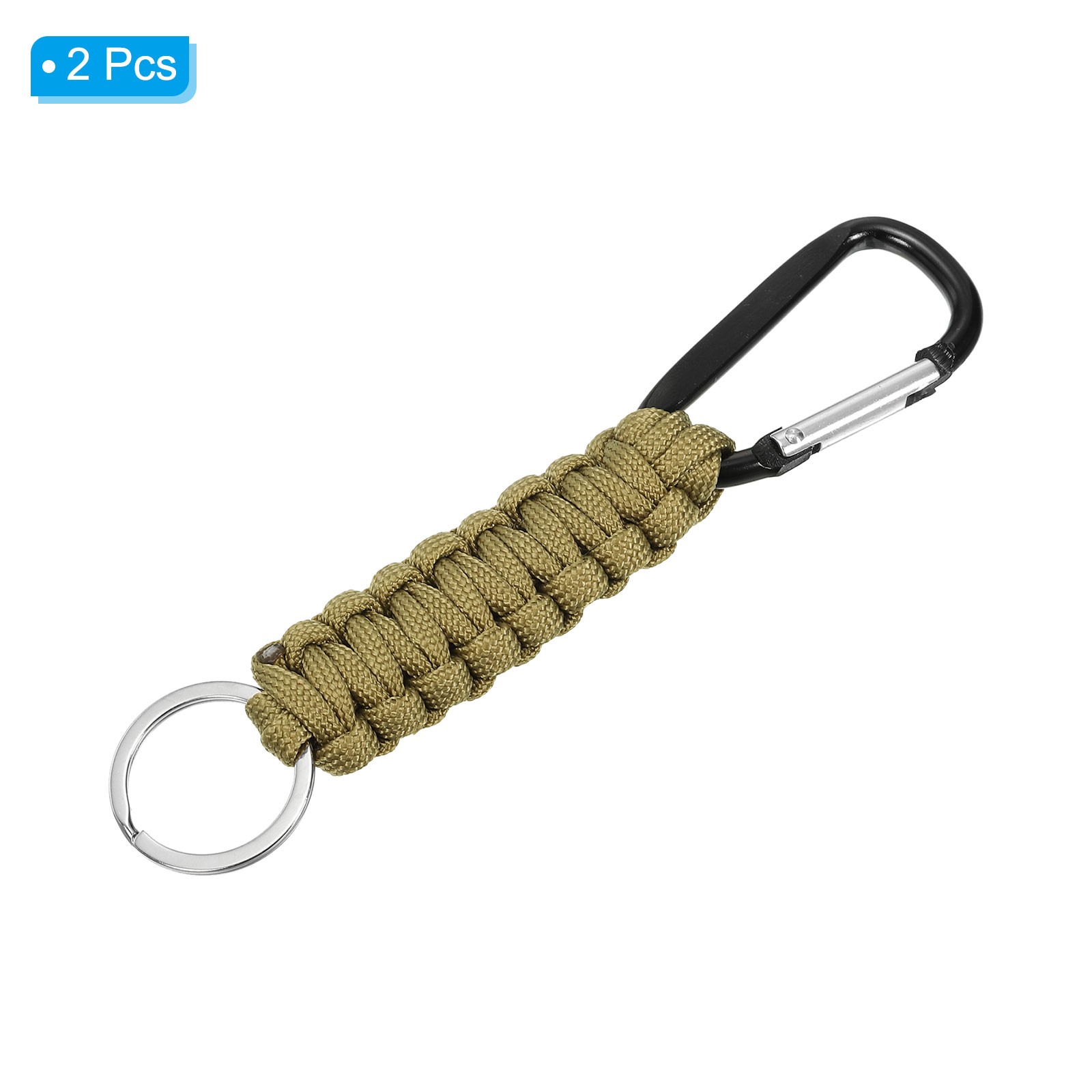 2Pcs Paracord Keychains Braided Paracord Lanyard Keychain Clip Khaki