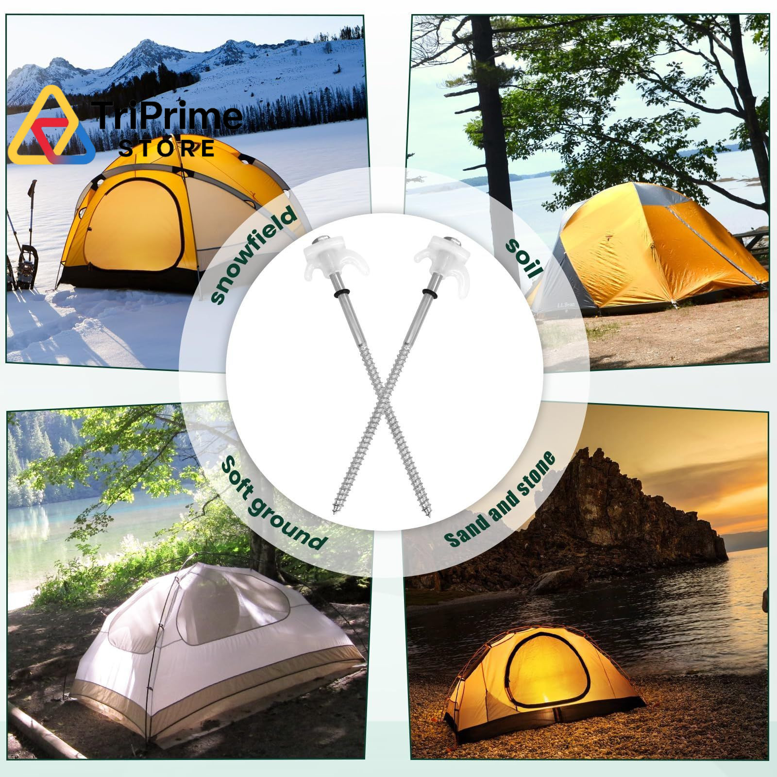 12-Pack 8 Inch Screw Tent Stakes with Glow-in-The-Dark Hex Driver & White