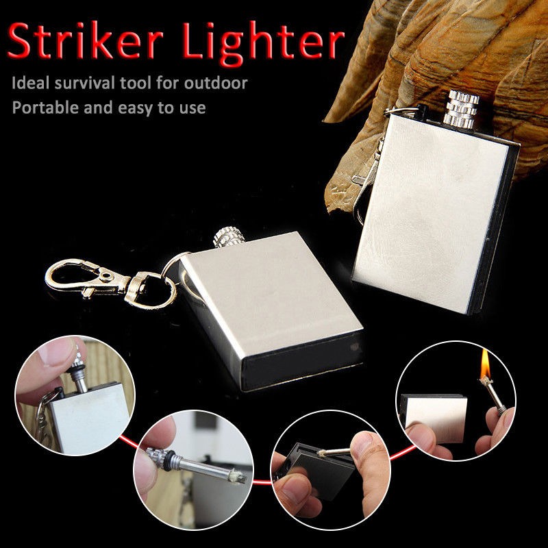 10Pcs Waterproof Fire Starter Metal Lighter Match Keychain Camping Survival Gear