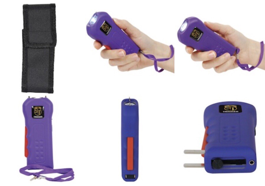 SQUEEZE Rechargeable LED Stun Gun PURPLE Walker Jogger Safety 911 POLICE 75 MV