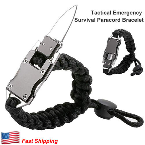 2 PCS Black Paracord Tactical Knife Bracelet Bulk Kit Survival Gear EDC