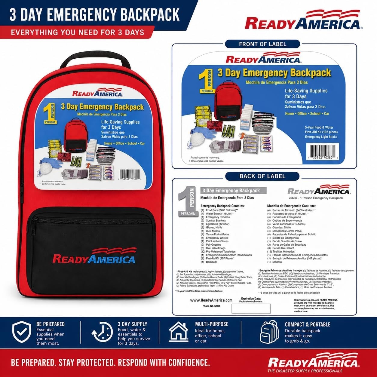 107-Piece First Aid Survival Kit Backpack