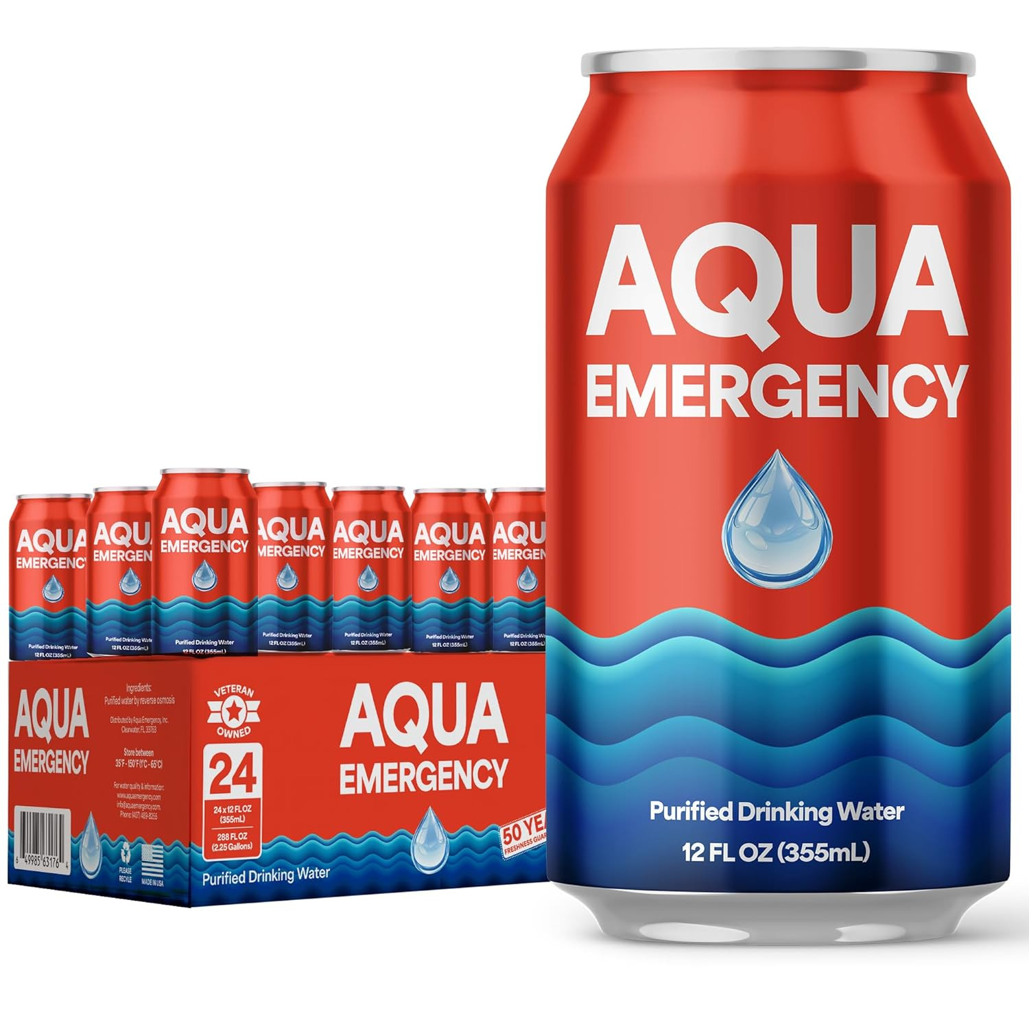 Canned Water – 24 Pack 12 Fl Oz 50-Year Shelf Life Eco-Friendly USA Made NEW