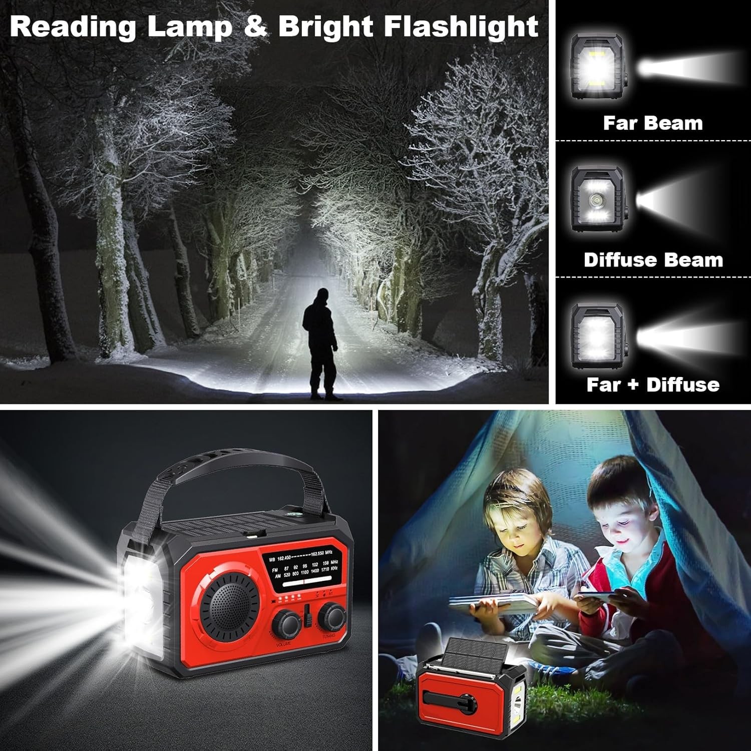 Solar Emergency Crank Radio with 16000mAh Power Bank – NOAA Weather Red