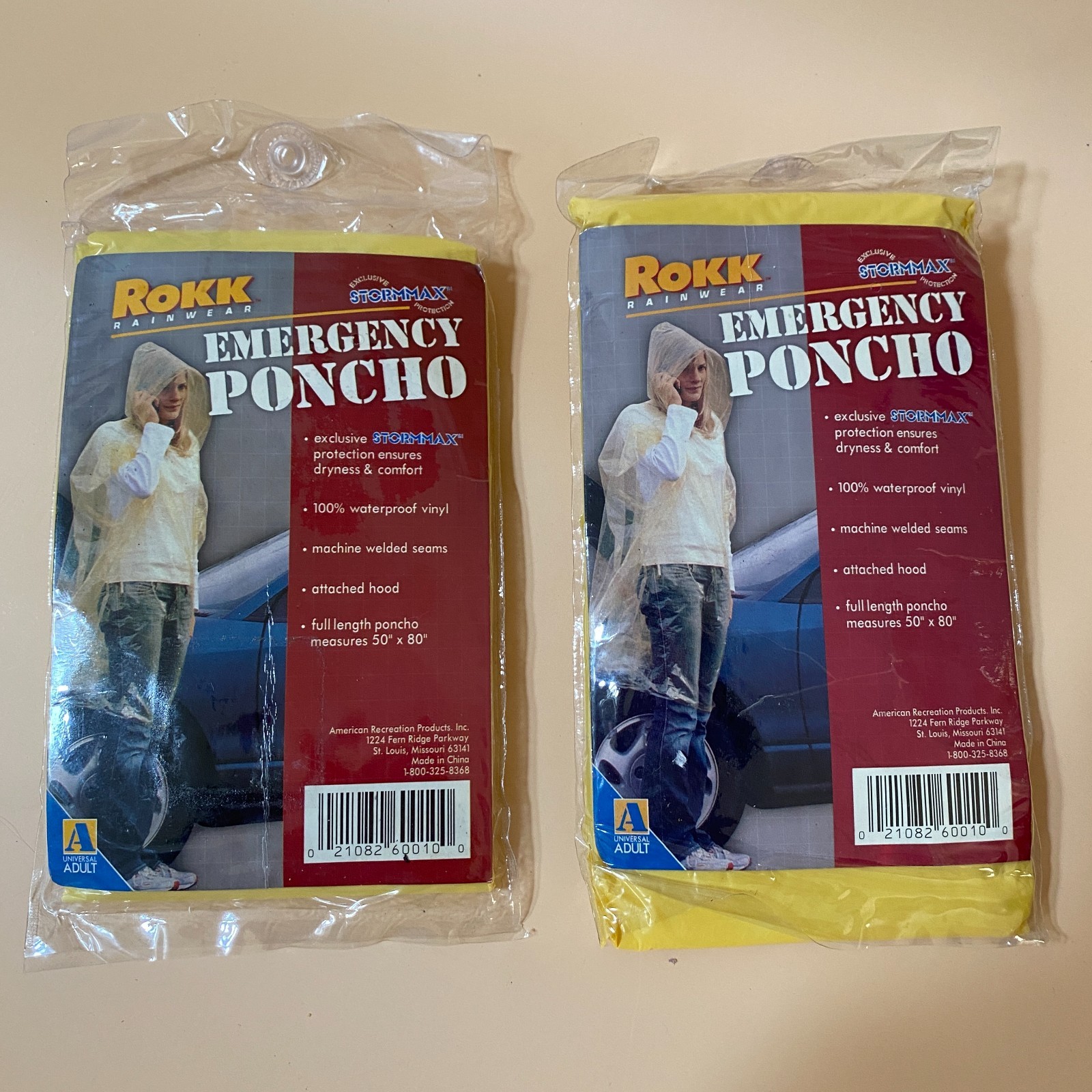 Poncho Rain Yellow Emergency Vinyl Blue Heavy Vinyl Attached Hood 1 Size 3 Lot