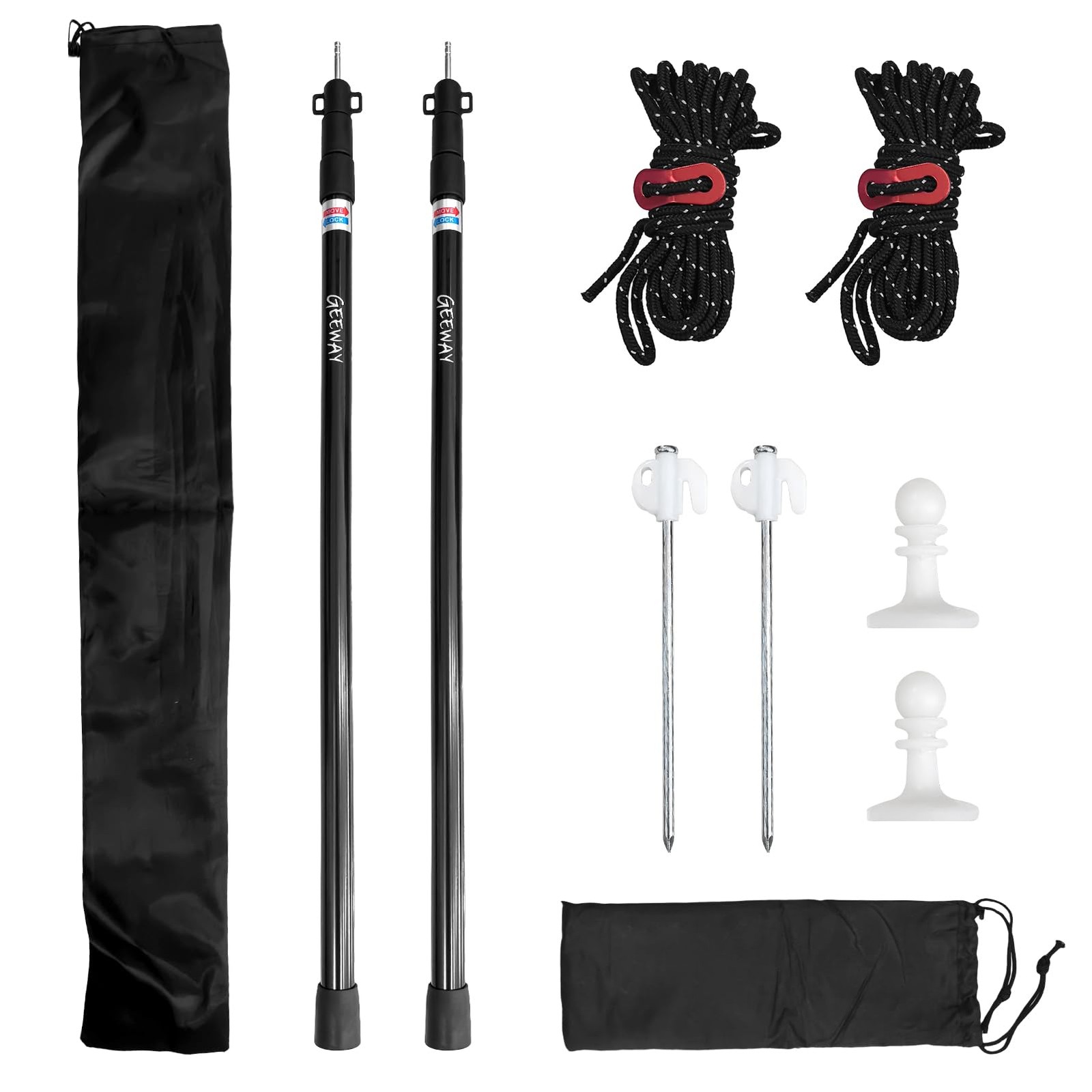 GEEWAY 2 Pcs 7.5FT Tarp Poles for Camping, Heavy x 7.5FT, 7.5ft-black