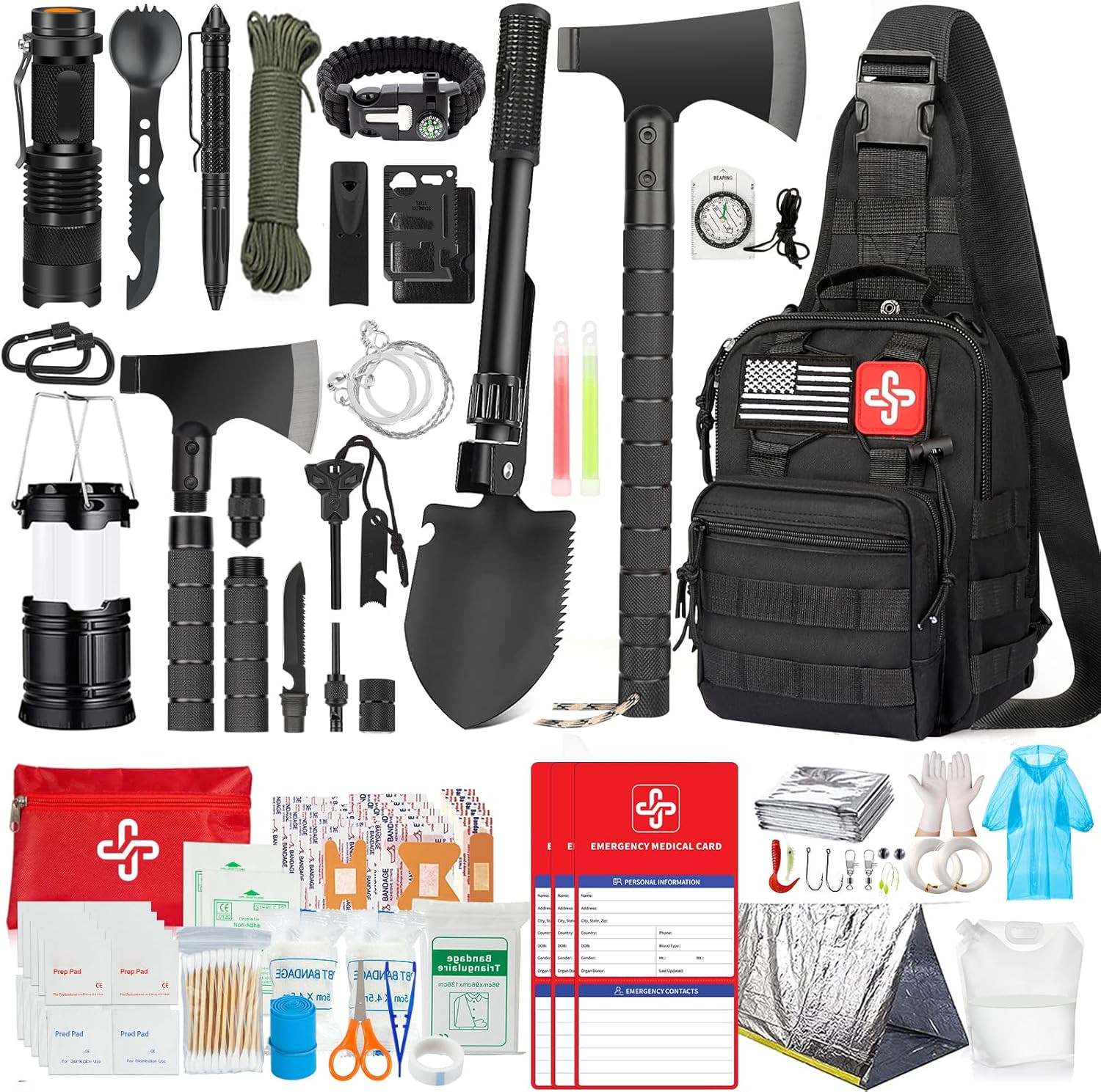 Ultimate 262-Piece Survival Kit with First Aid, Tent, Axe, and Shovel