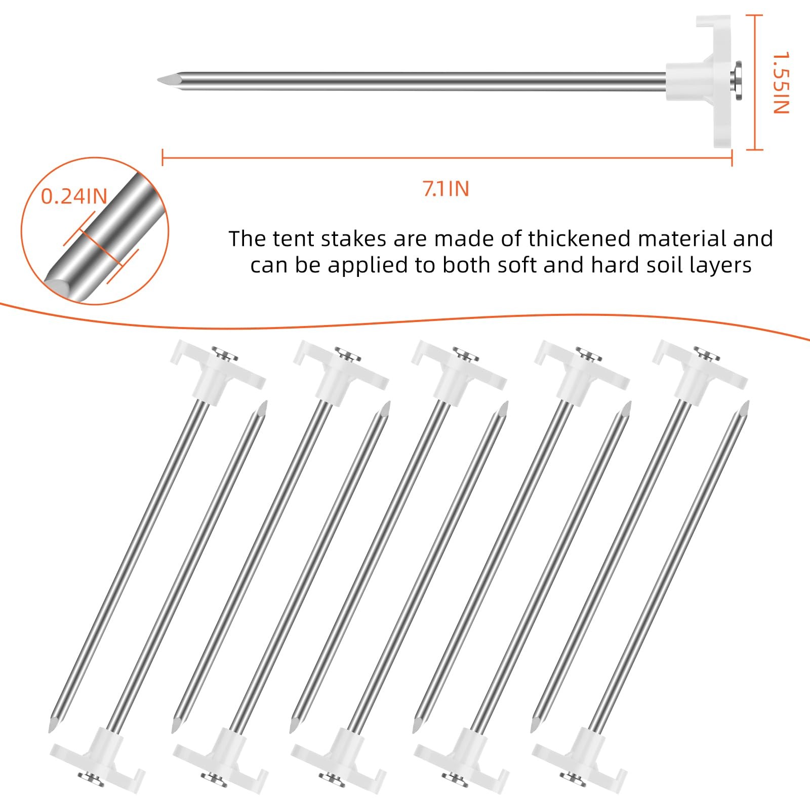 JBPZNJZZ Tent Stakes Heavy Duty Camping 7 inches (About 18 cm) White