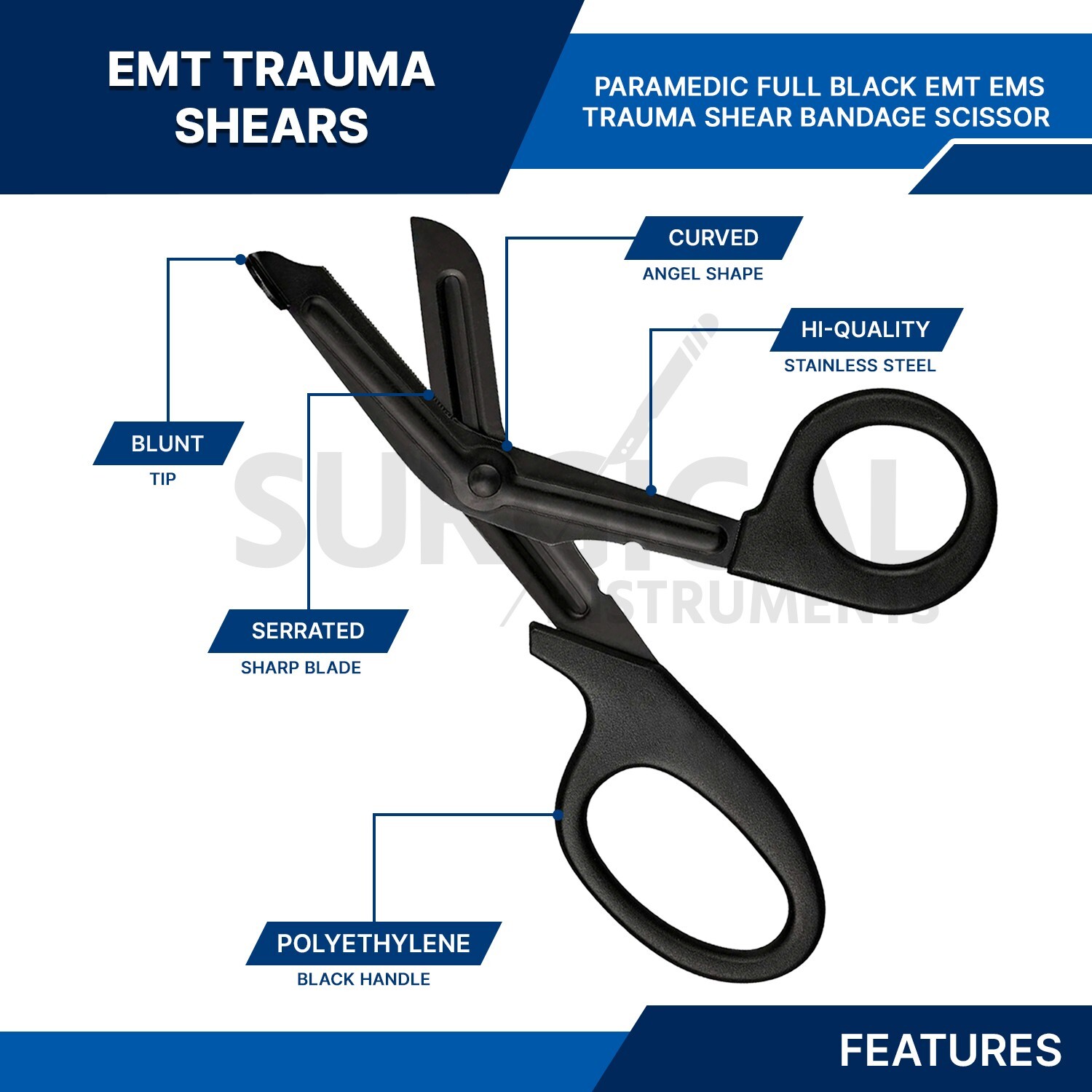 7.25″ Black EMT Utility Paramedic EMS Shears Scissors EMS Medical Cutting Tools