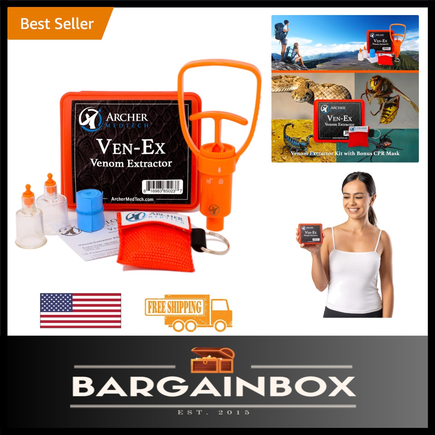 Portable Ven-Ex Snake Bite and Bee Sting Kit with CPR Shield – Compact First Aid