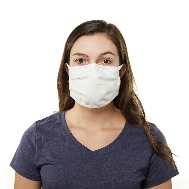 New 5 Pack Hanes Reusable PPE White Face mask, Washable soft 3-ply 100% Cotton
