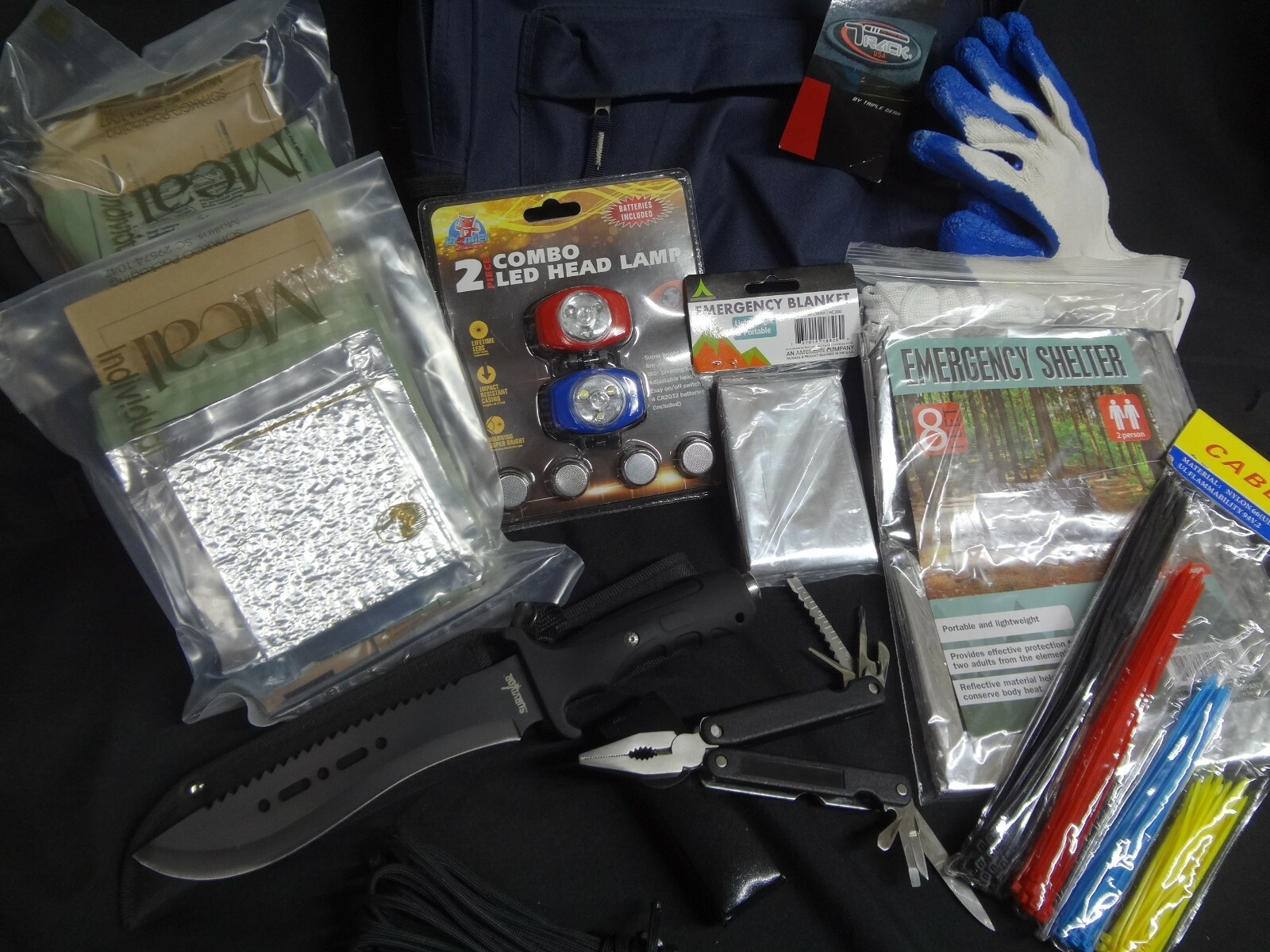 Bug Out Bag Backpack Led Water Jug Tent Knife Emergency Blanket Survival Kit MRE