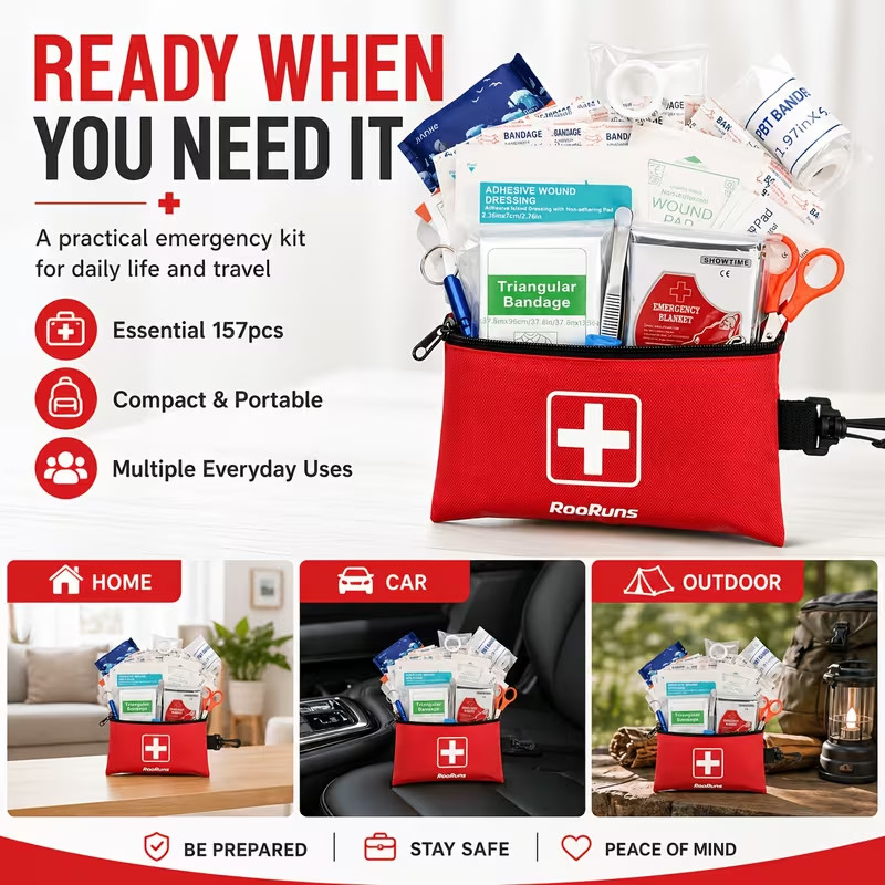 157pcs Outdoor First Aid Kit, Portable Multifunctional Emergency Survival Kit wi
