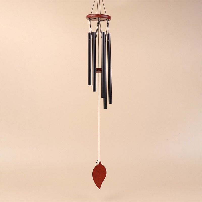 1Pc 6 Tubes Aluminum Pipe Wind Chimes With Hook And Wooden Leaf Hanging Tag