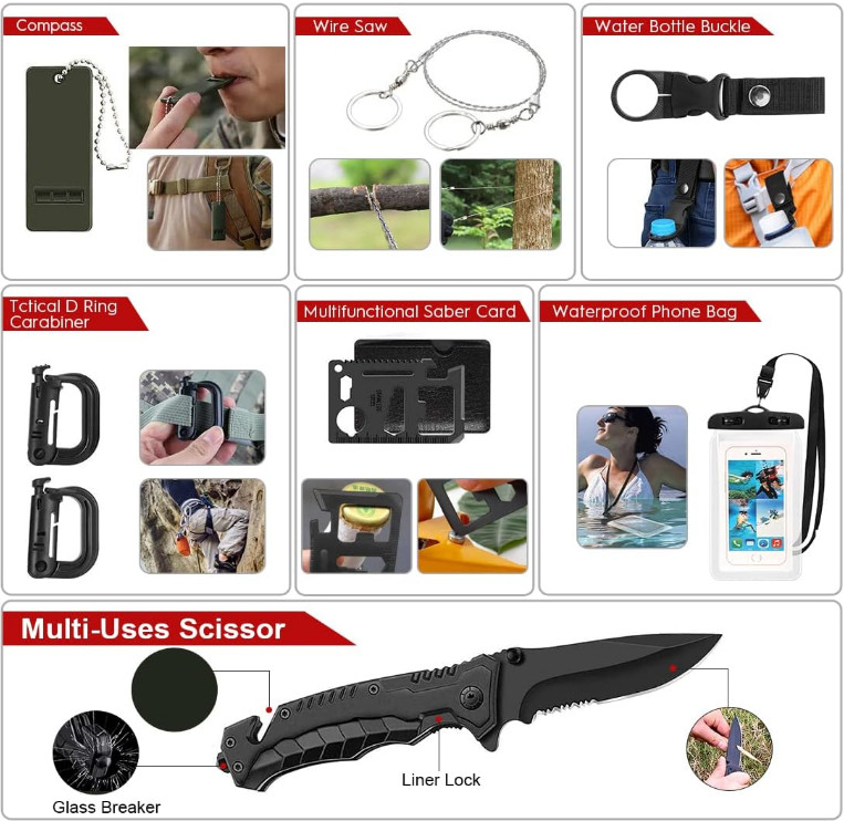 Emergency Survival Kit Bag First Aid Bug out Tactical Prepper Kit 222 Pcs Bag