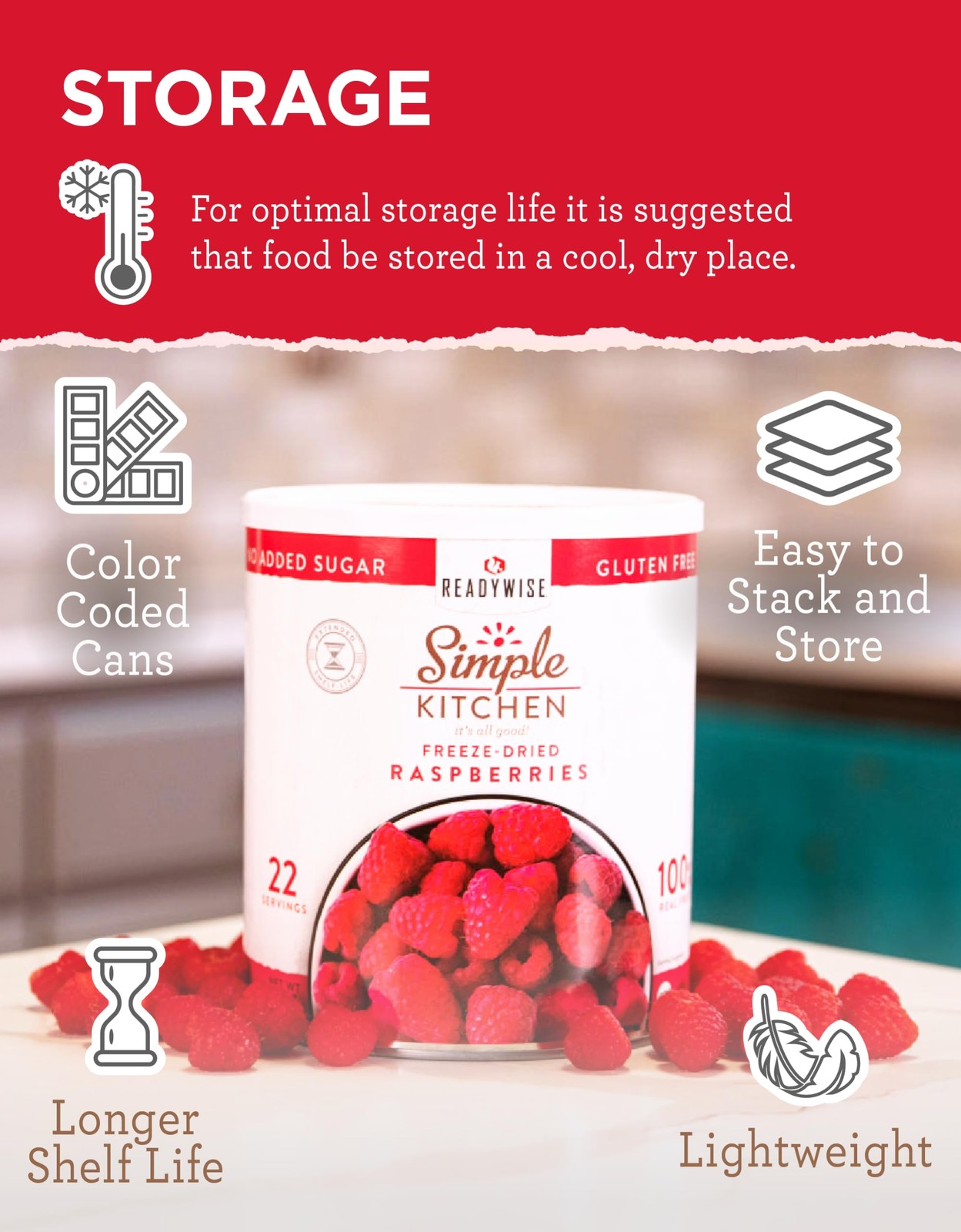 READYWISE – Simple Kitchen Freeze Dried Raspberries, 22 22 Serving Can