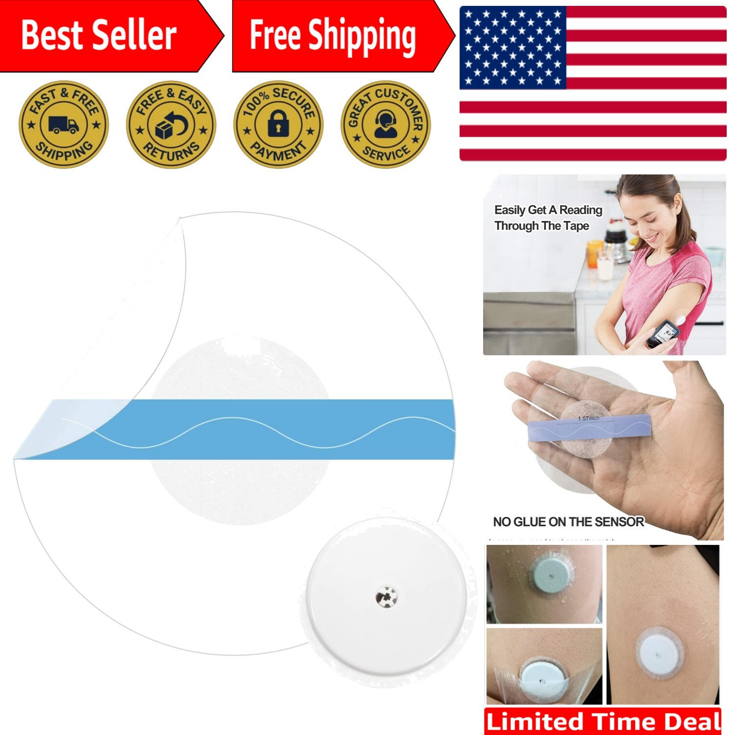 Transparent 40-Pack Libre Sensor Covers – No Glue Center for Comfort & Safety