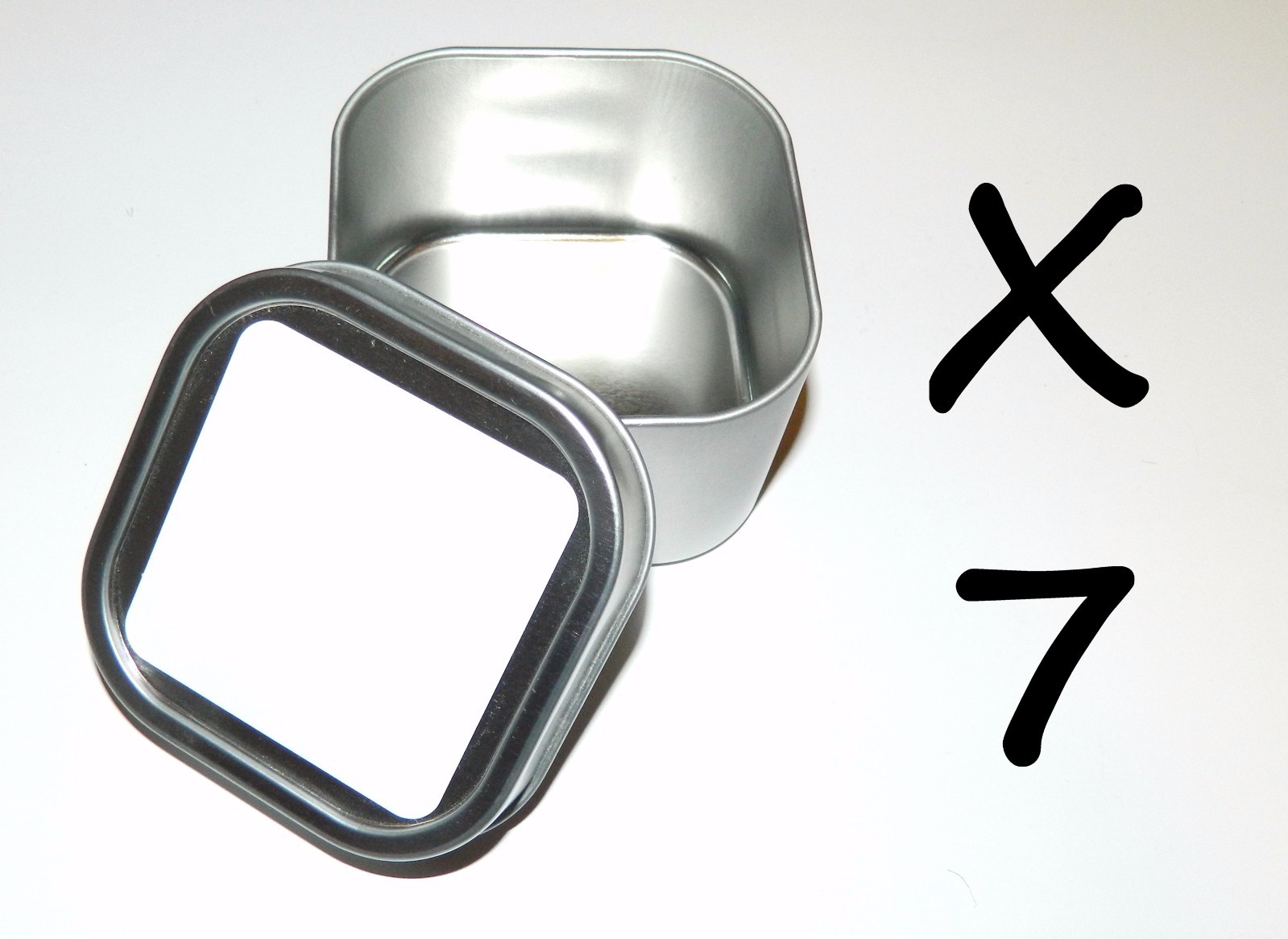 7 X 8-oz Square Blank White Label Slip On Lid Metal Tin Can Container Crafts Box