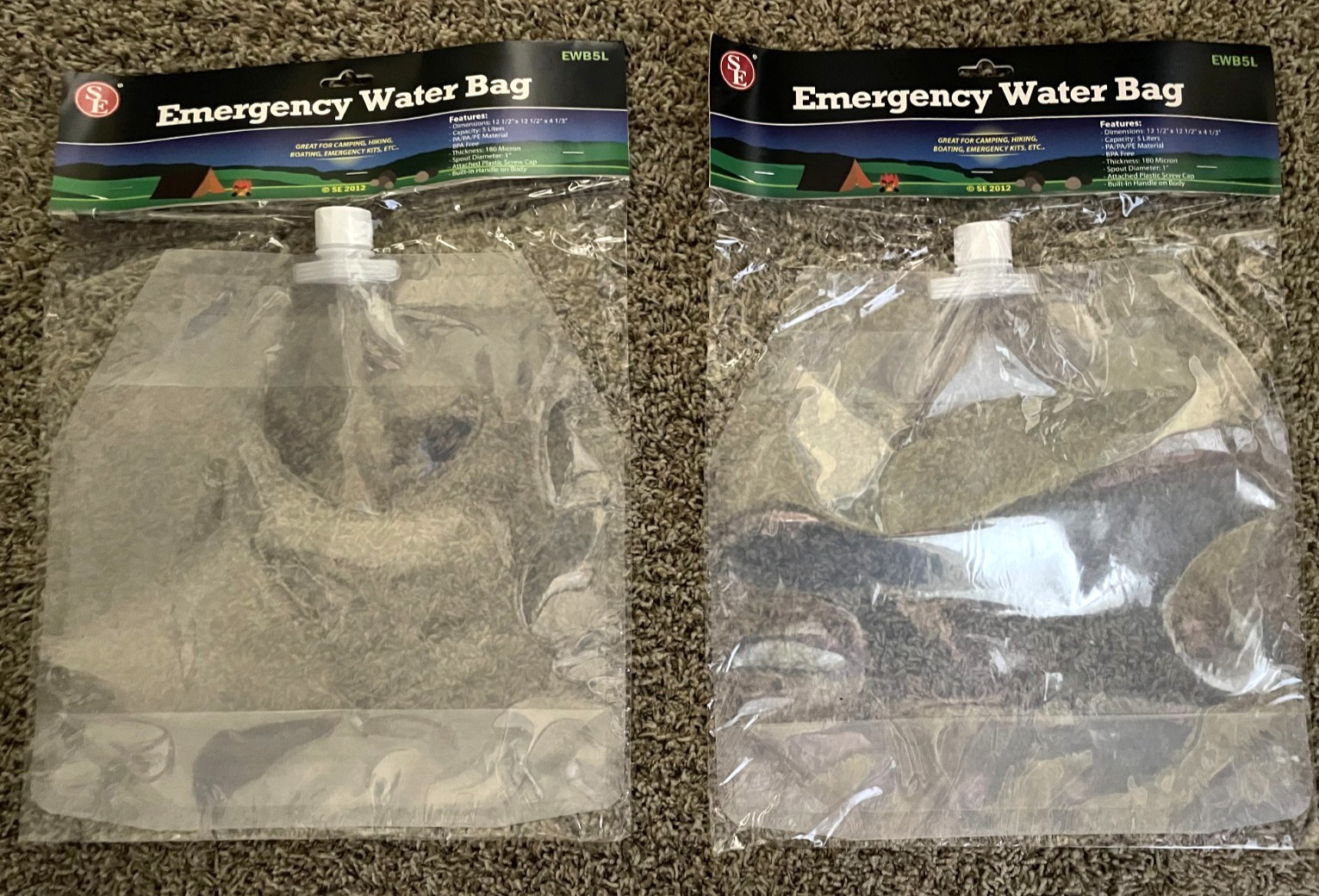 Lot of 2 Five Liter Folding Water Bags BPA Free Emergency Camping Survival Kits
