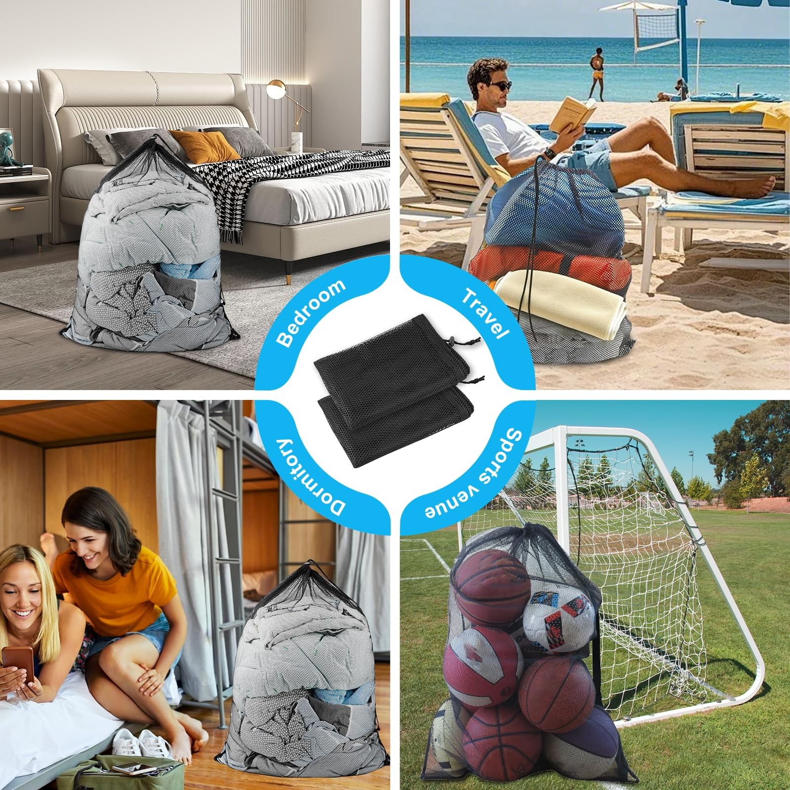 2 Pack Large Mesh Laundry Bags, 24″ x 36″ Heavy Duty Strong 24”×36”, Black