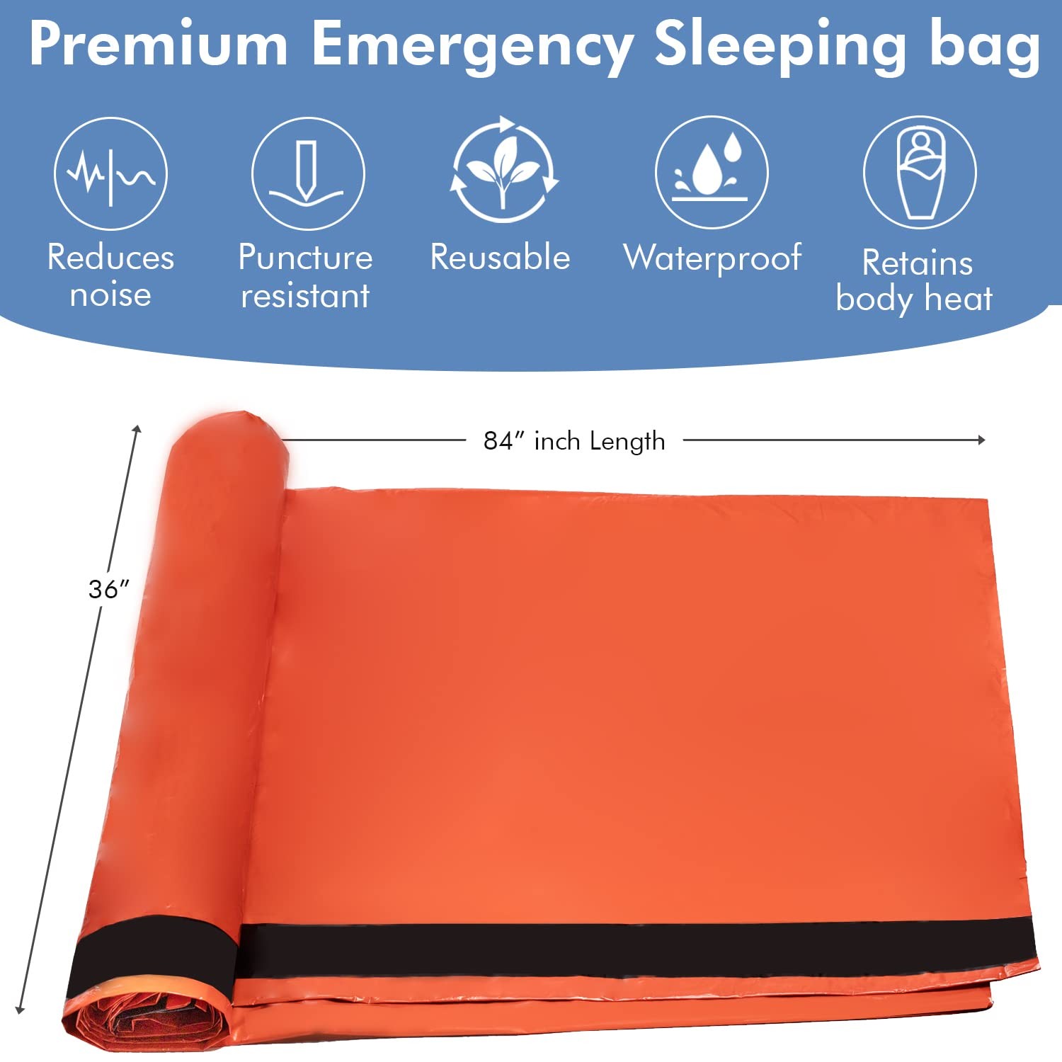 NovaMedic Emergency Sleeping Bag 5 Pack – 84″x36″ Thermal 84 inch x36, Orange