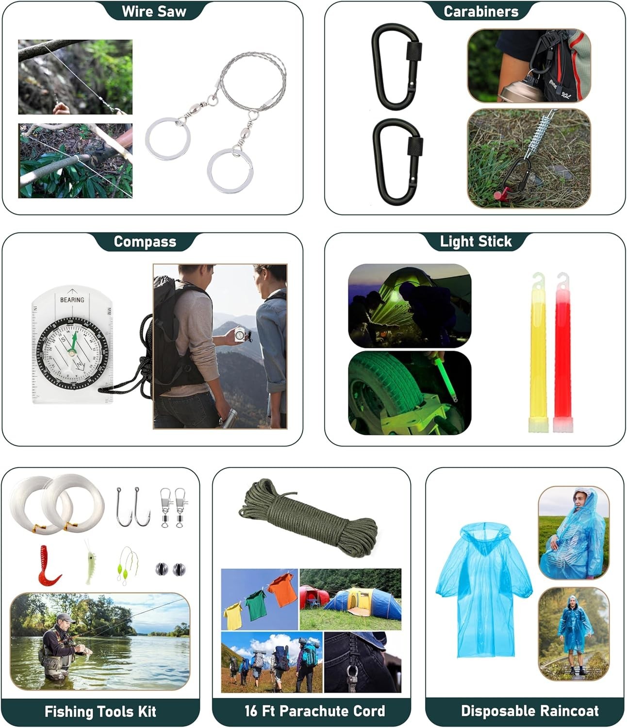 Survival Kit, 262Pcs, Crossbody Bag, Emergency Kit with Tent, Axe, Hammer…